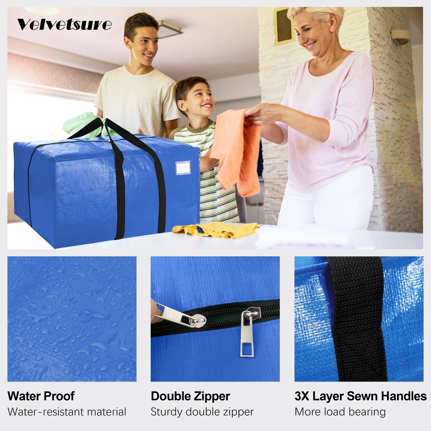 VELVETSURE 12 Pack Heavy Duty Extra Large Moving Bags W/Backpack Straps - Strong Handles & Zippers, Storage Totes For Space Saving, Fold Flat, Alternative to Moving Box and Storage Bin, Multicolor