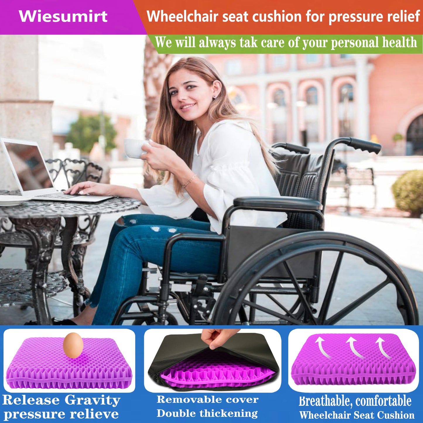 Plus Size Gel Seat Cushion for Long Sitting, Extra Large and Thick, Seat Cushion for Back, Hip, Sciatica, Tailbone Pain Relief, Used for Office, Wheelchair, Car, Recliner, Stadium, Kayka.(Rose red)