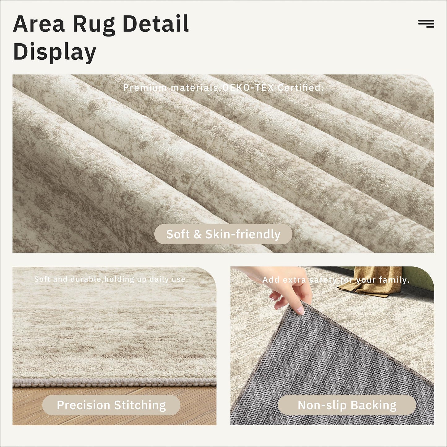 Soalmost 5x7 Area Rugs Beige Low Pile Indoor Washable Trendy Faded Style Rugs for Bedroom Living Room Dining Room Foldable Non-Slip Thin Print Home Office Mat