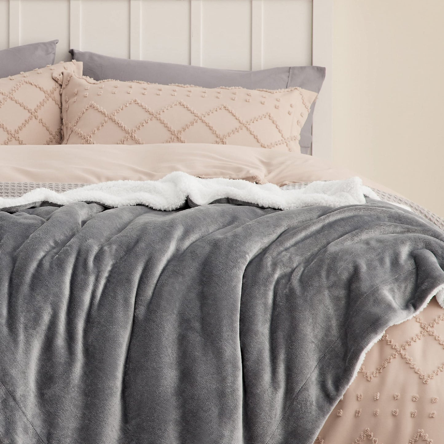 Bedsure GentleSoft Sherpa Fleece Twin Blanket for Couch, Non-Heated, Thick and Warm Throw for Women and Men, Soft Fuzzy Plush Blanket for Winter, Grey, 60x80 Inches