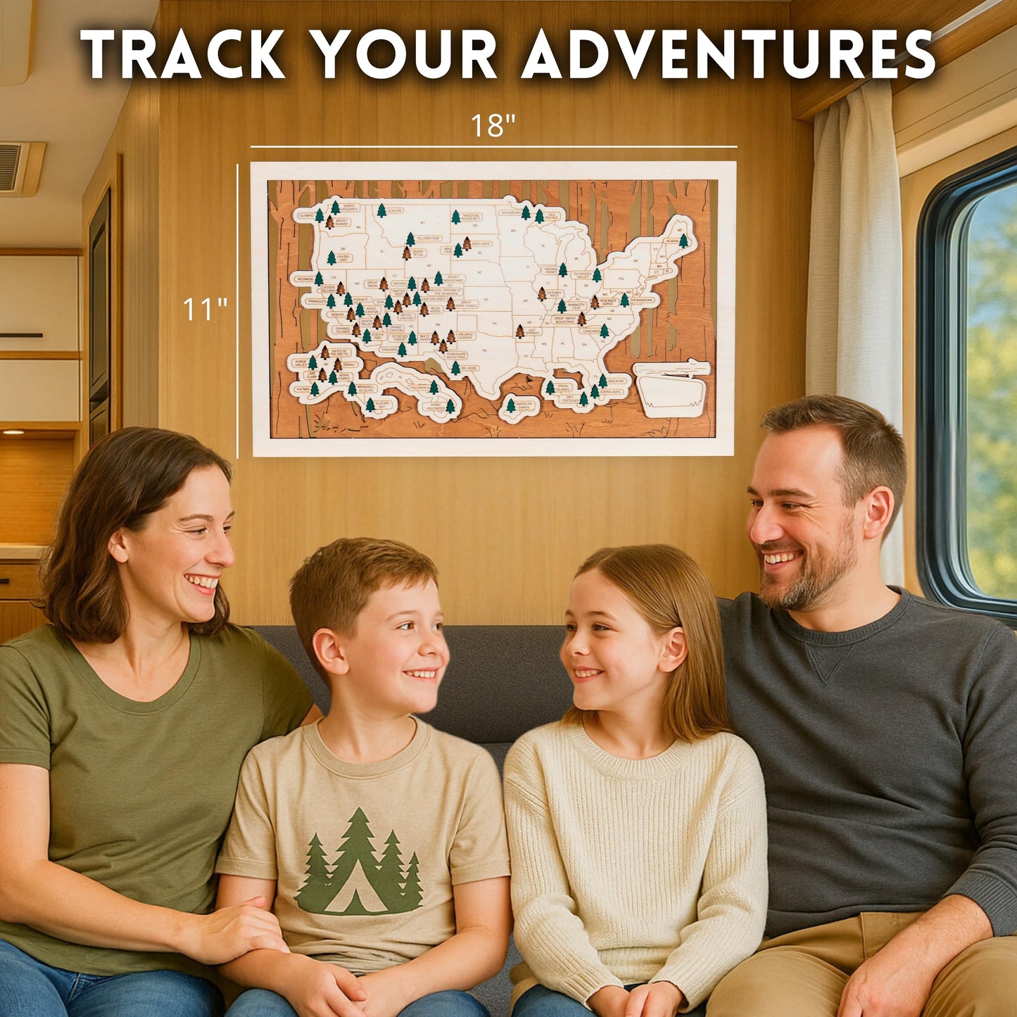 National Parks Map – USA Travel Tracker with Checklist, Pins & Stickers – Adventure Gift for Park Lovers, Couples & Families, Bucket List Wall Art Decor