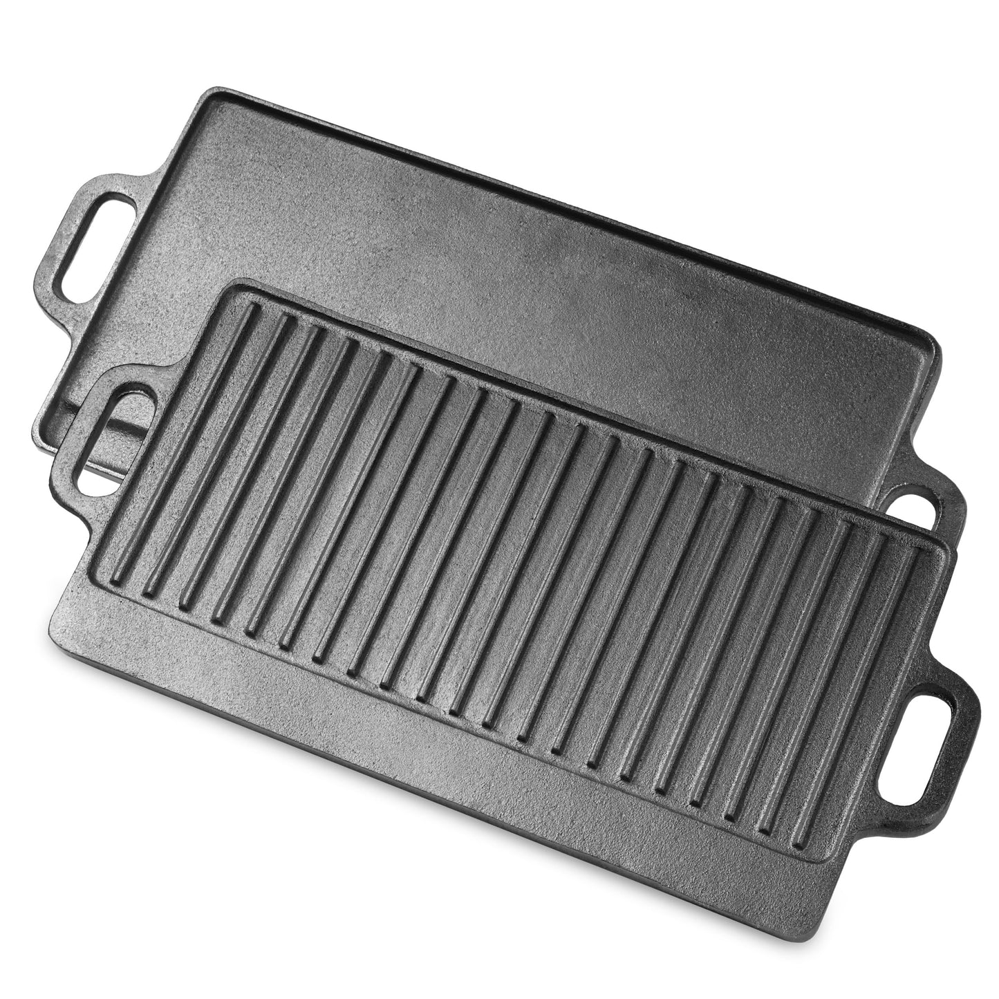 ProSource 2-in-1 Reversible 19.5” x 9” Cast Iron Griddle with Handles, Preseasoned & Non-Stick for Gas Stovetop, Oven and Open Fire.