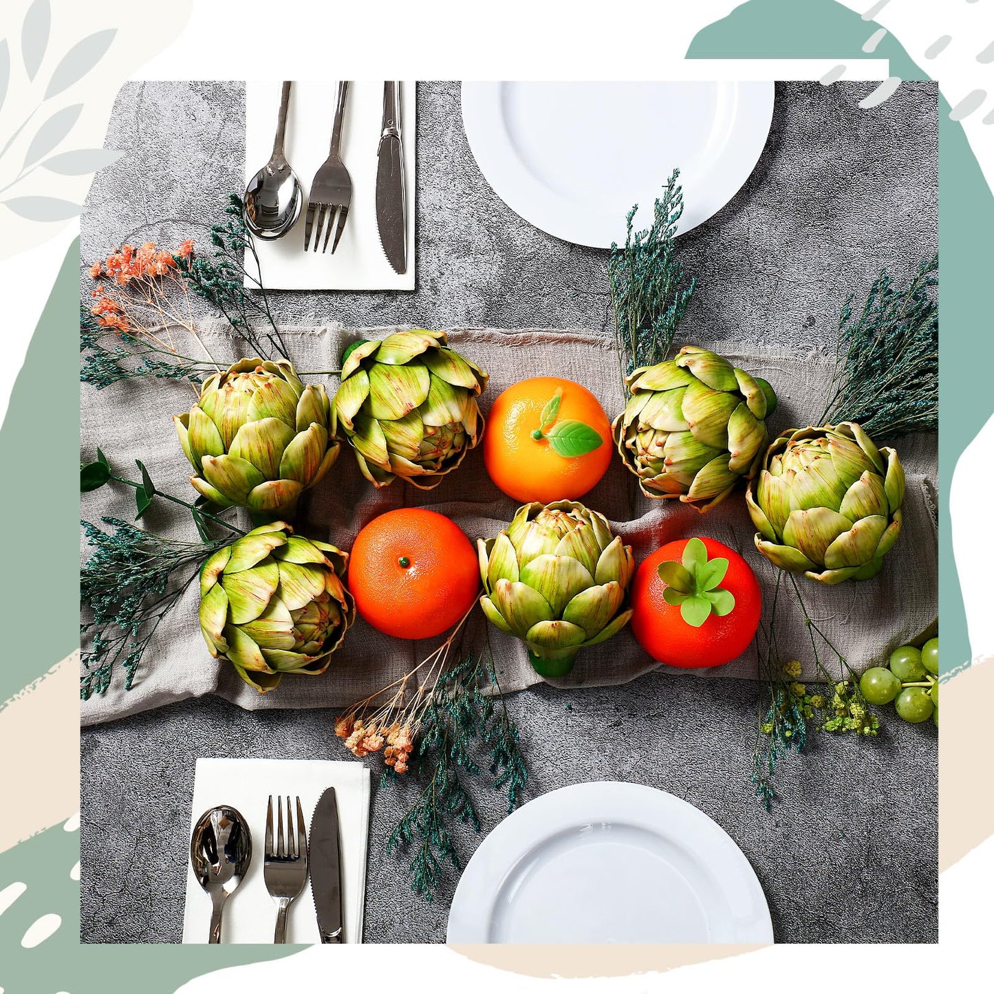 Timgle 6 Pcs Green Artificial Artichokes Fake Vegetables and Fruits for Summer Kitchen Wedding Bowl and Vase Decorations (Large)