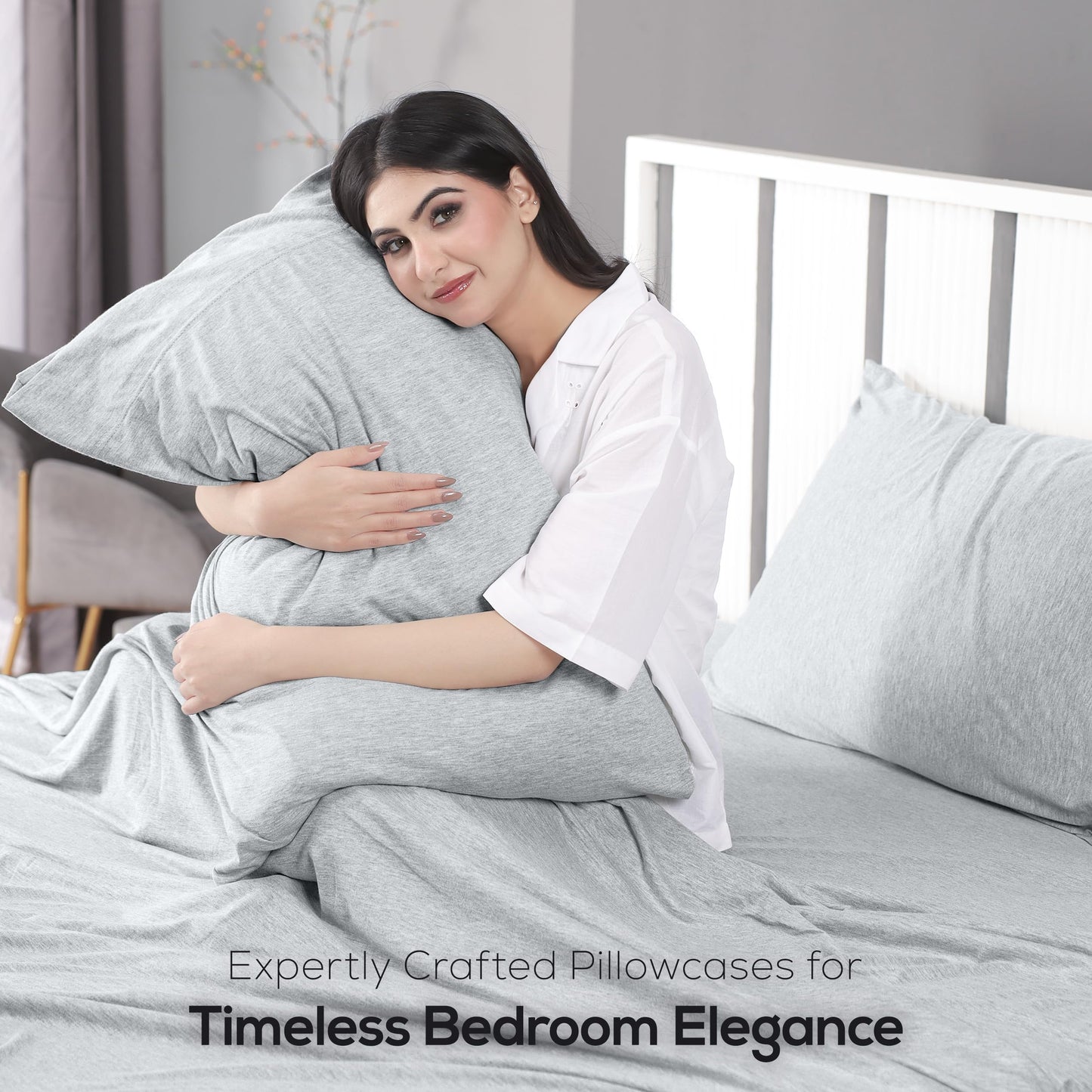 Utopia Bedding Queen Sheet Set - Jersey Knit Sheets 4 Piece – Cotton – Soft T-Shirt Stretchy Sheets (Heather Light Grey)
