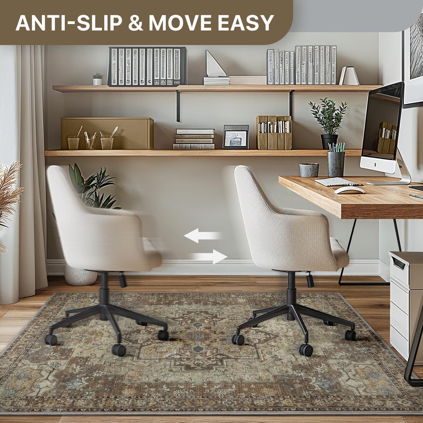36"x48" Office Chair Mat for Hardwood Tile Floor, Under Desk Carpet Protector for Rolling Computer Chair Mat, Machine Washable Area Rug, Anti-Slip 1/5" Thick Low Pile Thin Vinyl Floor Mat, Brown