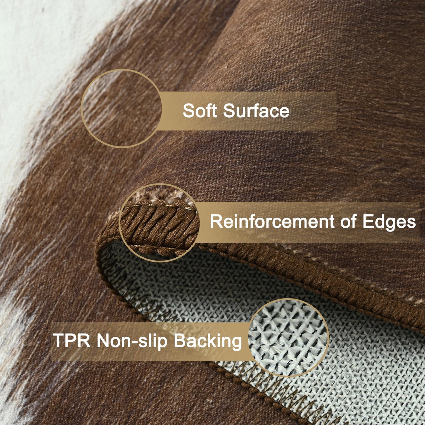 Foxmas Cow Print Rugs for Living Room Bedroom, 5x7 Washable Non-Slip Low Pile Indoor Floor Rug, Carpet for Dining Room Kitchen Office Western Home Decor, Brown