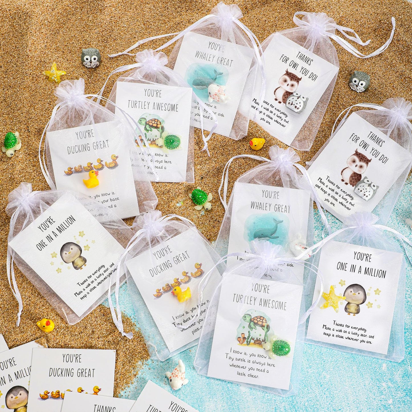 Fumete 200 Set Employee Appreciation Gifts Bulk for Coworkers End of Year Graduation CNA Week Funny Resin Animal with Pun Inspirational Note Cards Office Staff Thank You Gift