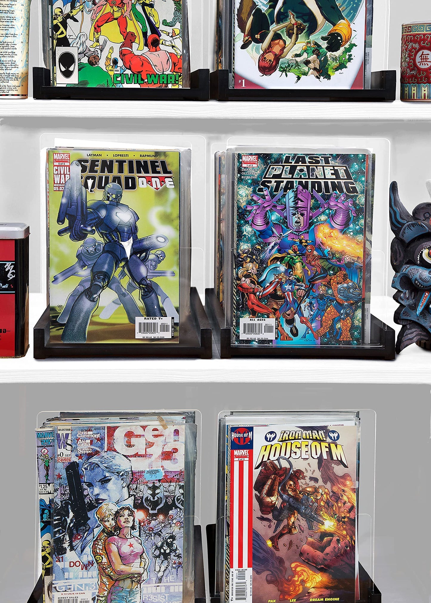 Komiq Patented Comic Book Storage Holder – Wooden & Acrylic Display Box/Case for Collectors – Organizer for Comics, Magazines & Books – Holds 150 Issues, 14.5x8 in (Black)
