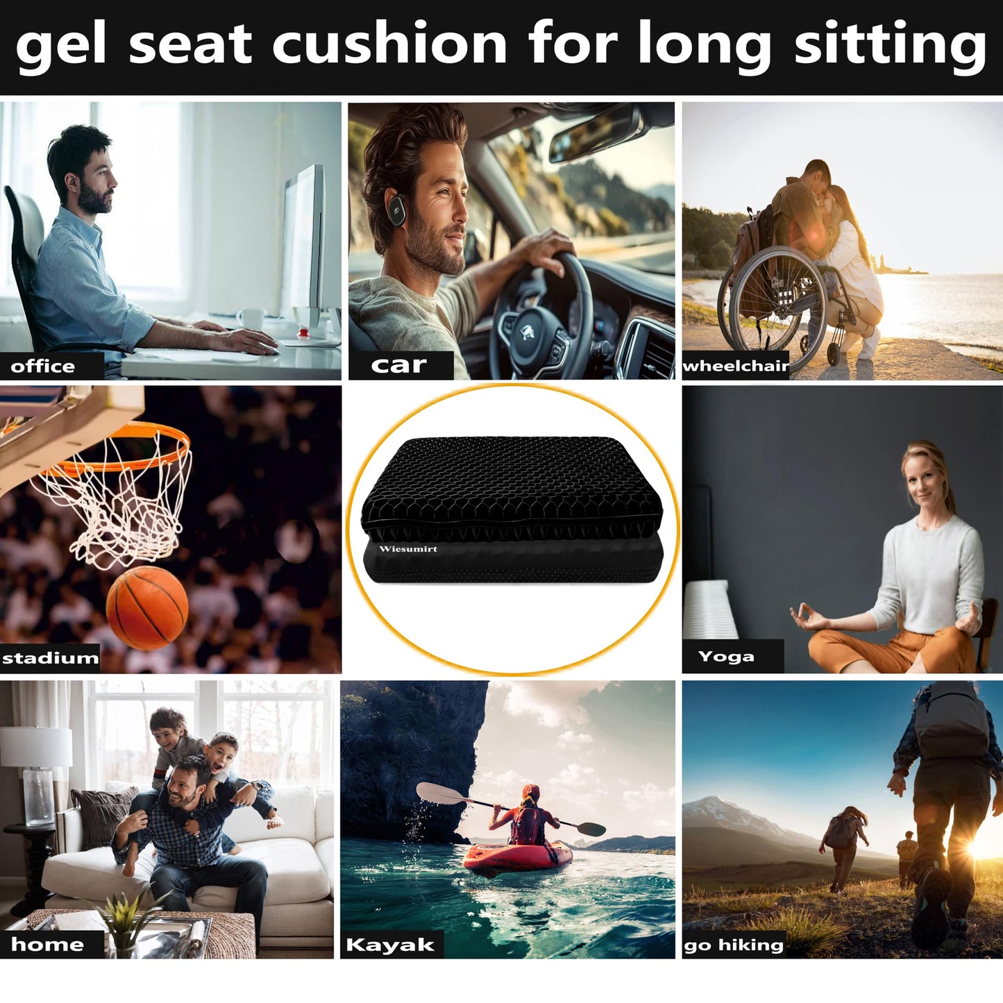 Plus Size Gel Seat Cushion for Long Sitting, Extra Large and Thick, Seat Cushion for Back, Sciatica, Hip, Tailbone Pain Relief, Used for The Office, Wheelchair, Car, Recliner, Stadium, Kayka.(Black)