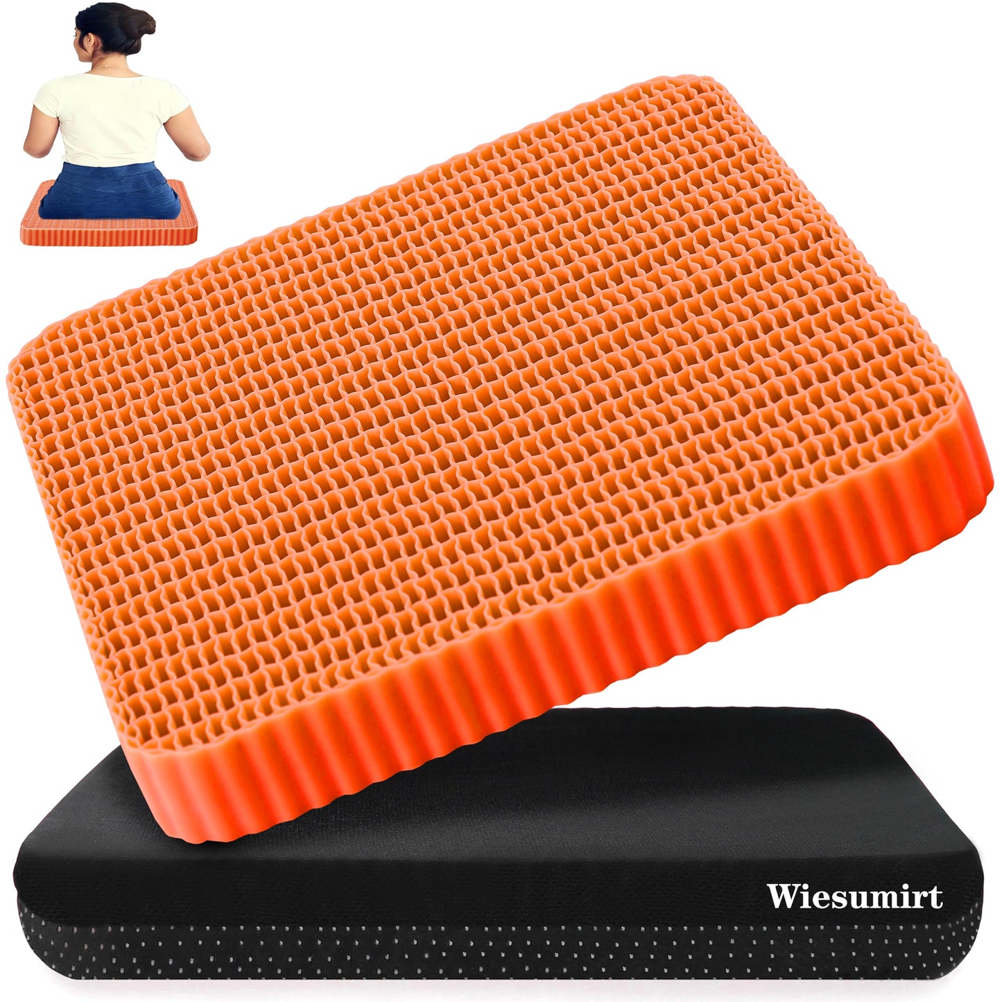 Innovative Gel Seat Cushion for Long Sitting, Breathable Grid Seat Cushion, Soft Cooling Support Chair Cushion for Office, Wheelchair, Car, Gel Cushion for Back, Sciatica,Tailbone Pain Relief.(orange)