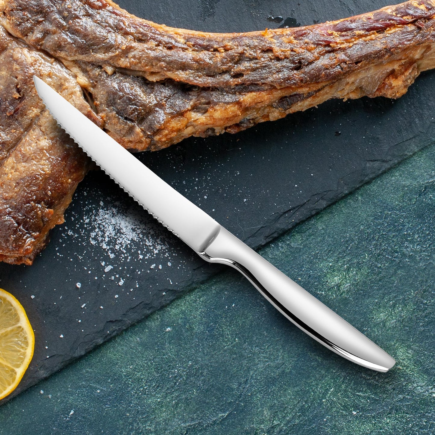 SuperCook Steak Knives Set of 12, Stainless Steel, High End, Serrated, Dishwasher Safe, Silver
