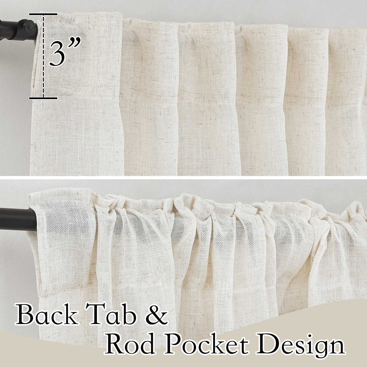 RYB HOME 108 inch Curtains - Flax Linen Blend Semi Sheer Light Glare Filtering Extra Long Drapes for Living Room Dining Doorway Farmhouse Office Sunroom, Linen, Wide 52" by Long 108", 2 Panels