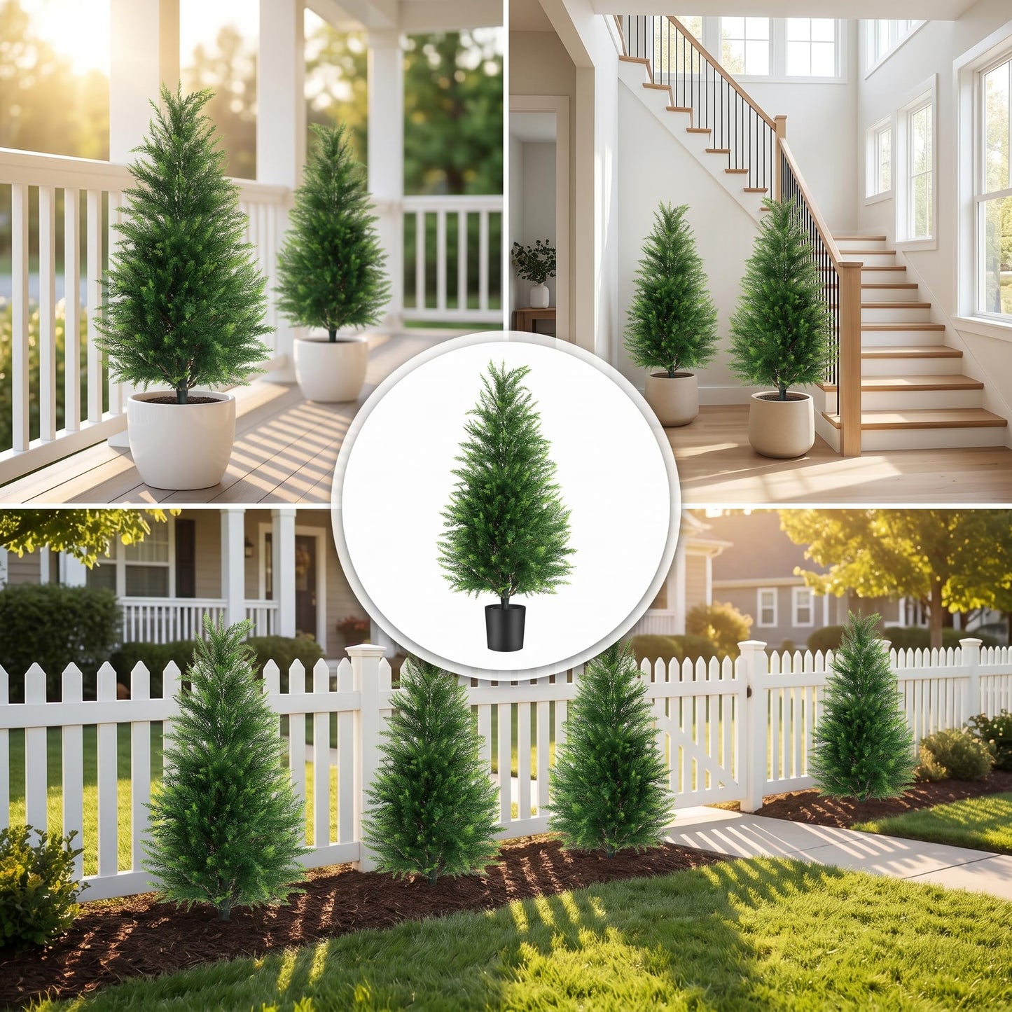 3FT Artificial Cedar Trees 2 Pack, UV Protected Fake Outdoor Evergreen Topiary Potted Plants, Lifelike Artificial Cypress Shrubs for Porch Patio Garden Home Office Decor
