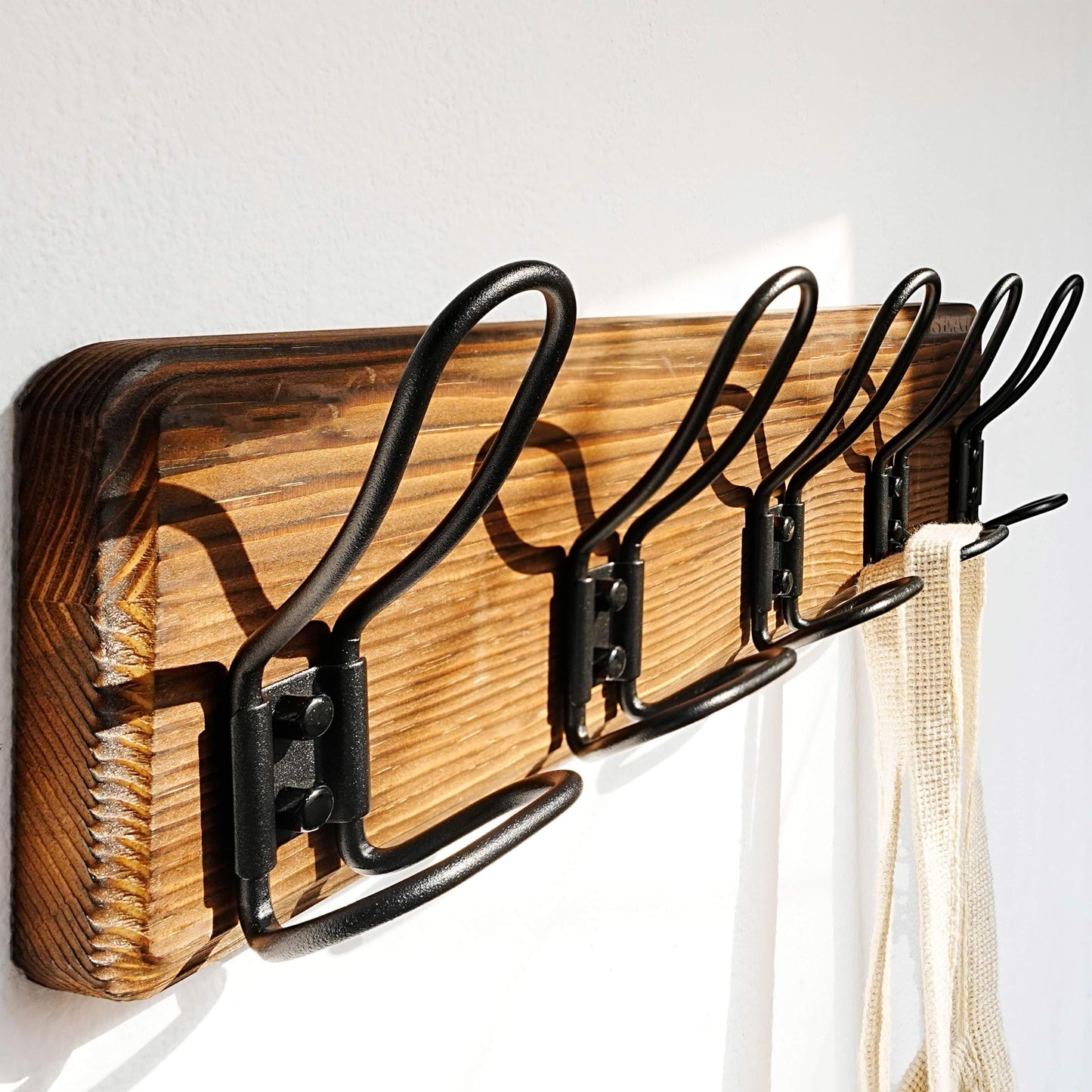 Dseap Coat Rack Wall Mounted - Heavy Duty Farmhouse Rustic Wall Coat Hanger with 5 Wire Hooks for Clothes Hat Jacket Towel, RusticWire, G25A, Rustic Brown & Black, Pack of 2