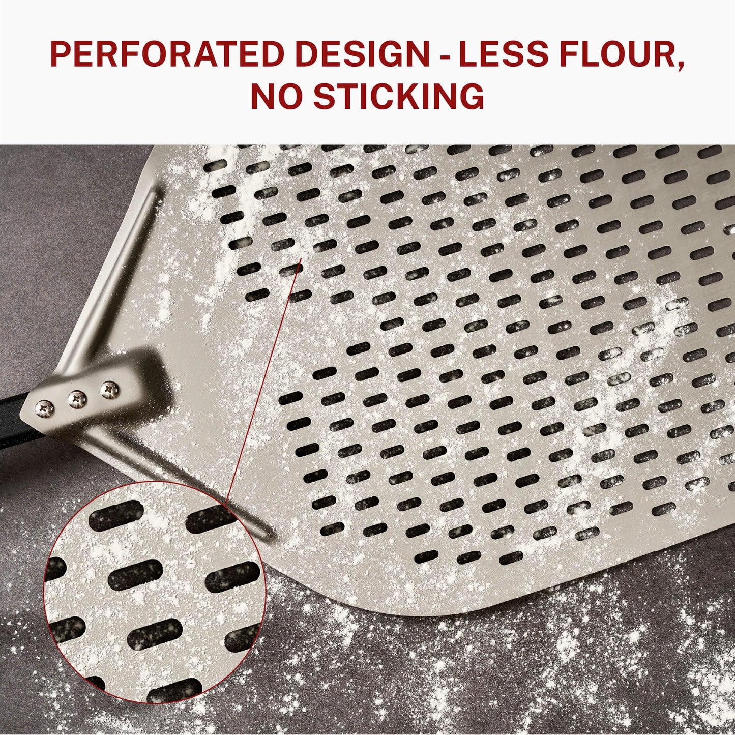 Colenza Pizza Peel 16 Inch with Long Handle, Approx 16" Wx 18" L, Aluminum Perforated Pizza Peel 16 inch with 14" Pizza Cutter Rocker Blade, Non Stick, Easy Slide for Baking, Outdoor & Indoor Use