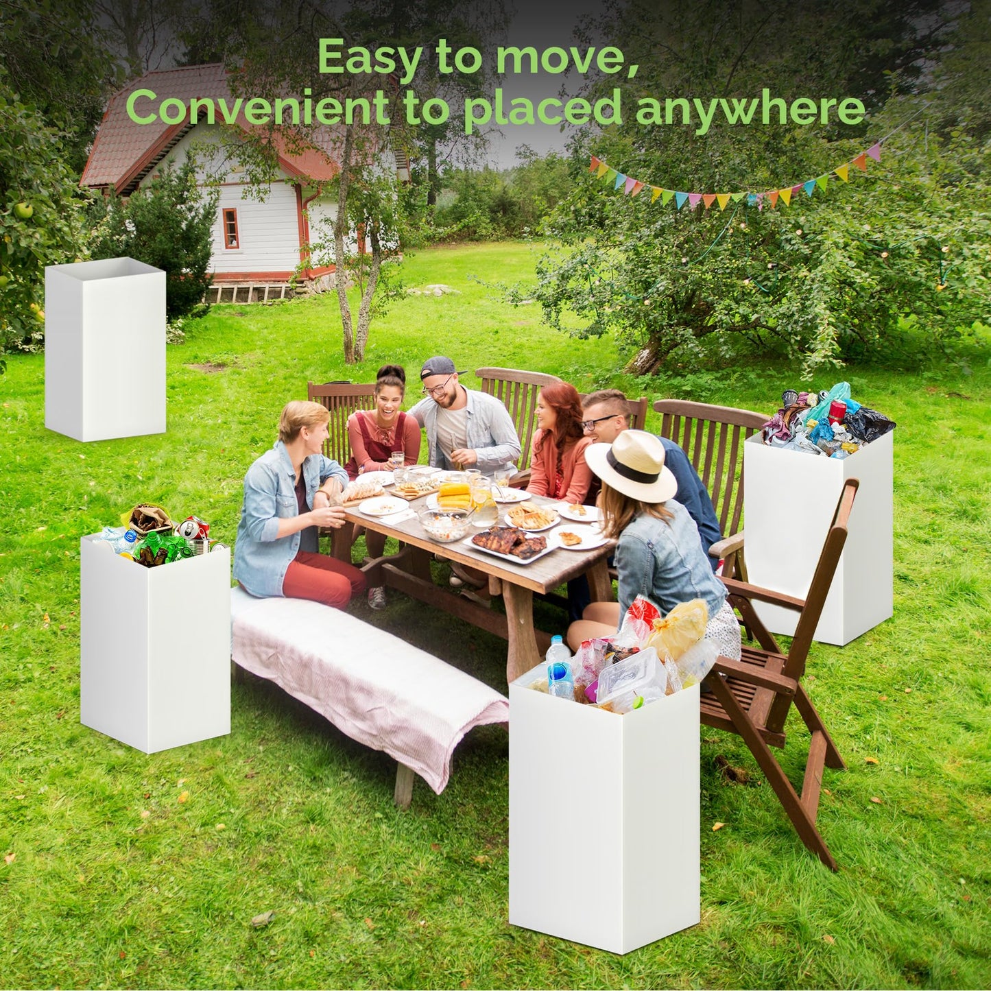 Magicheap 4 Pack Extra Large Disposable Trash Cans, Reusable Portable Garbage Can, 30 Gallon (30" H x 14" W x 14" D), Extra Thick Recycled Cardboard Portable Garbage Can and Recycling Bins,White