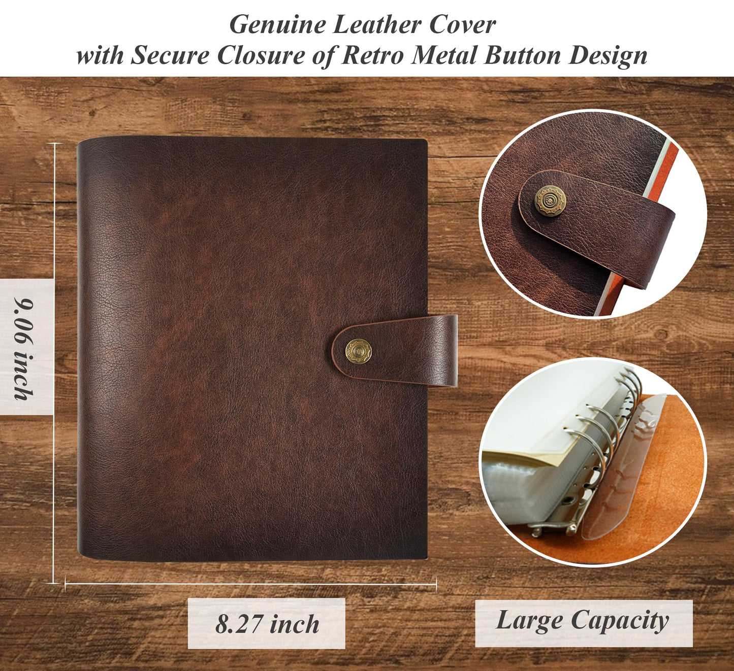 Photo Album 4x6 300 Pockets, Genuine Leather Photo Albums 300 Photos with Writing Space 40 Writing Paper, Family Wedding Travel Kids Graduation Ultrasound Baby Picture Album Scrapbook, Gifts, Brown