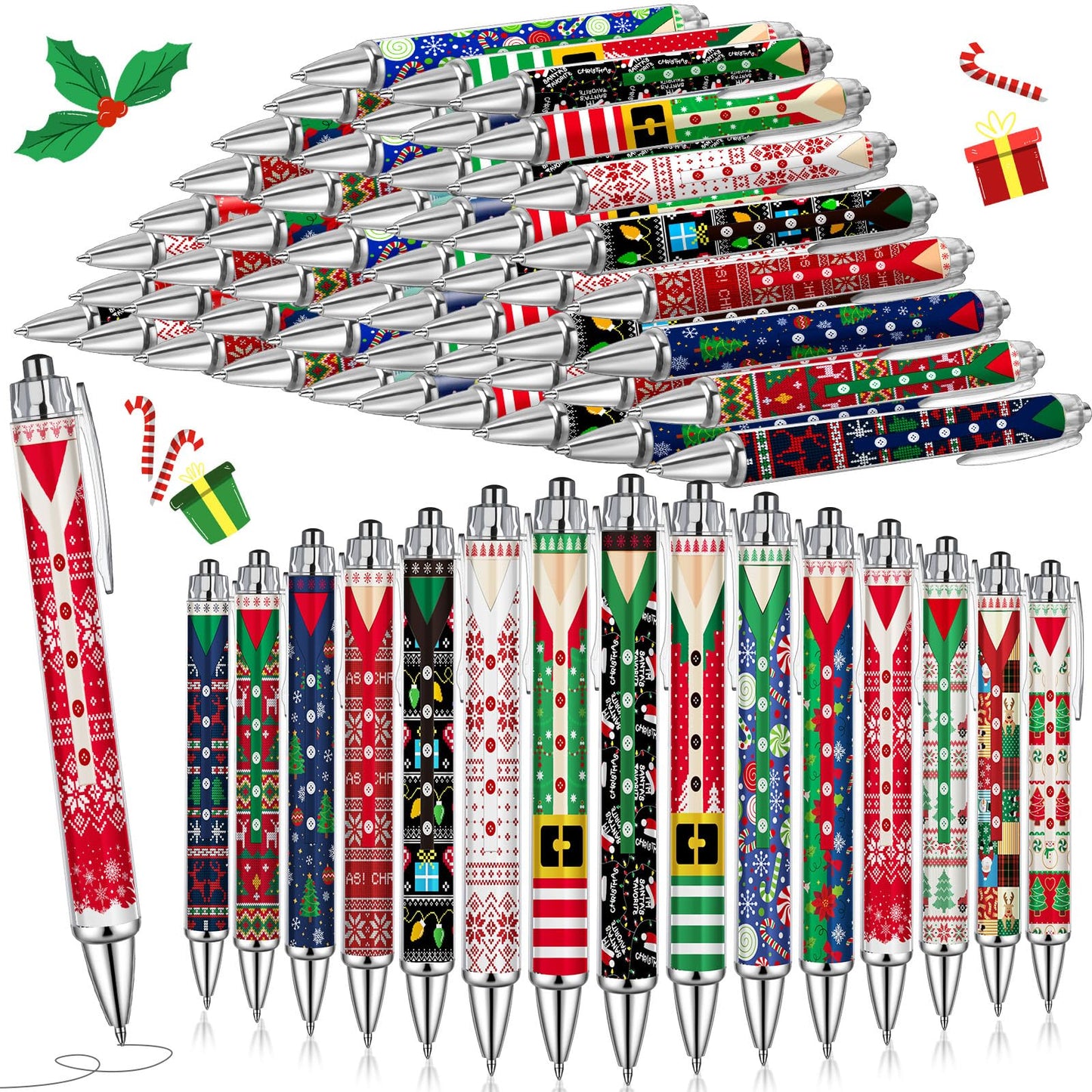 Resurhang 150 Pcs Christmas Ballpoint Pens Bulk Holiday Novelty Pens 0.5 mm Ugly Sweater Retractable Black Ink Decorative Stationery for Office School Party Favor Supplies Women Gift