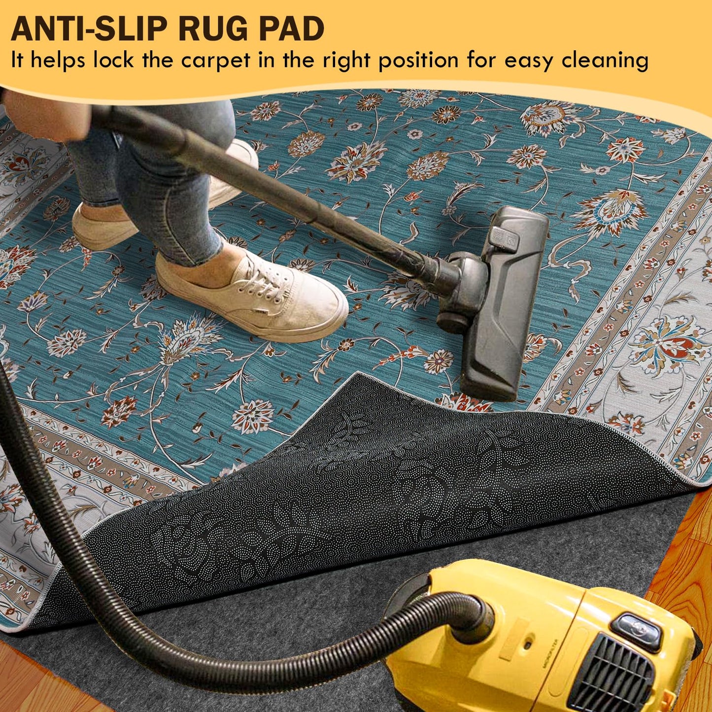 Waterproof Rug Pad 8x10 Ft, Under Area Carpet Padding, Non Slip Felt Rug Pads for Hardwood Floors, Protective Underlay Keeps Rugs in Place Without Wrinkles