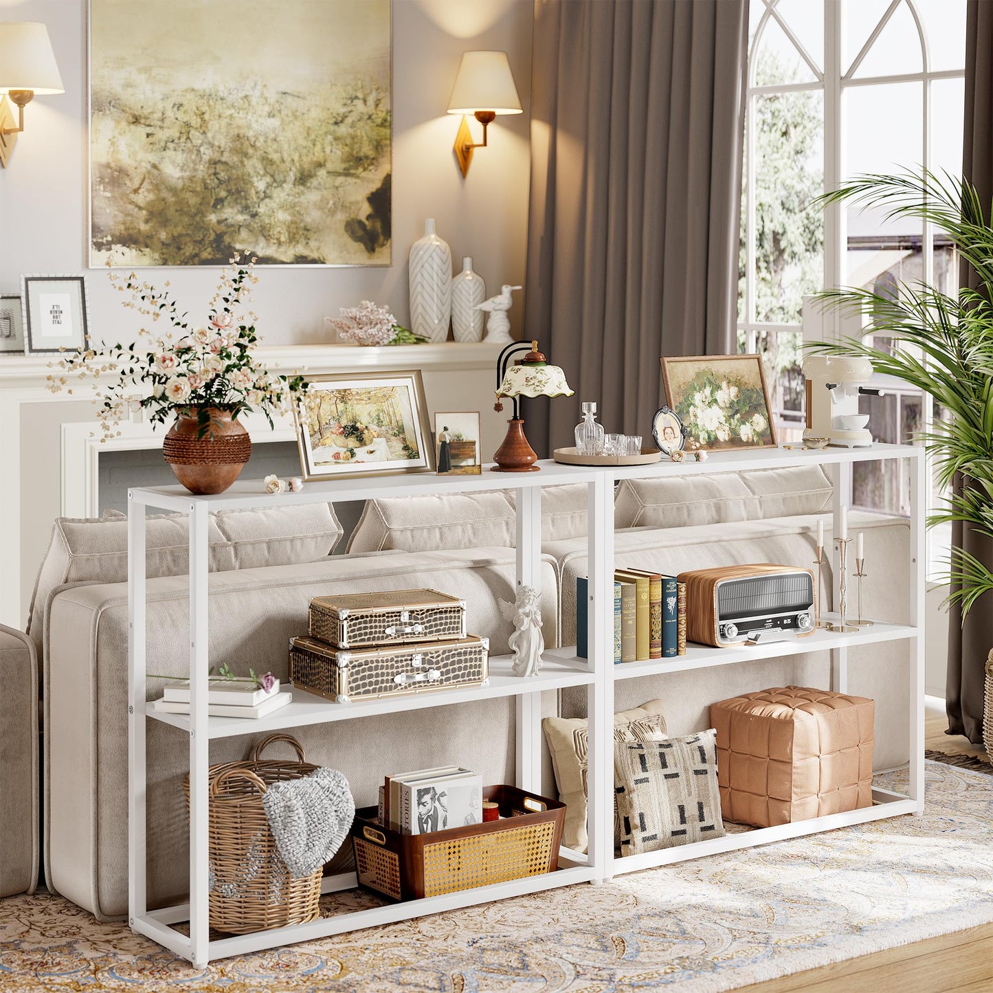 TIQLAB Small Entryway Table, 29.5" Narrow Console Table with Shelves, Sofa Table, Couch Table, Side Table, Entry Table for Hallway, Living Room, Small Space, White
