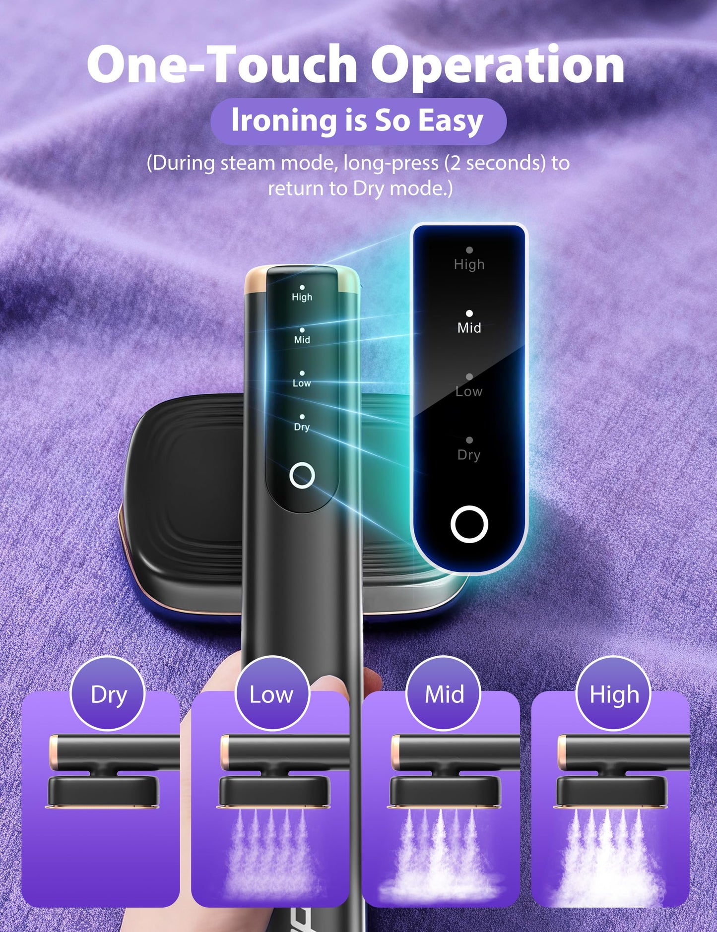 Travel Steamer for Clothes with 180 ml Water Tanks,15s Fast Heat-up,24 g/min Strong Steam Performance, Portable Garment Steamer with Touch Control, LED Display, Steam Iron(Black Gold)