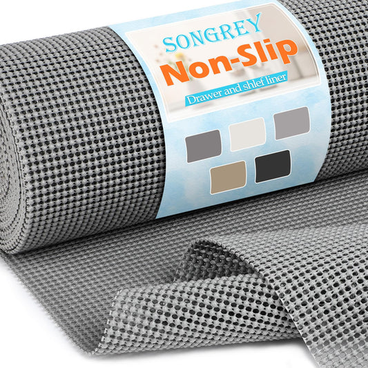 Songrey Non-Adhesive Drawer and Shelf Liner, Non Slip Cabinet Liners, Protect Kitchen Cupboard, Bathroom Drawers, Breathable, Thick Strong Grip mat (12IN x 30FT, Dark Gray)