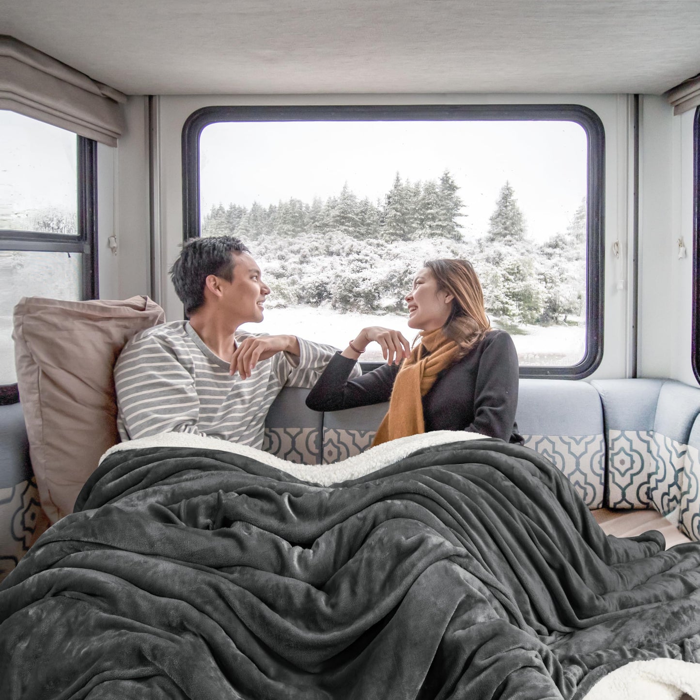Utopia Bedding Sherpa Blanket Queen Size (Grey, 90x90 Inches) - Soft Warm Plush Fleece Reversible Blanket for Bed, Sofa, Couch, Camping and Travel