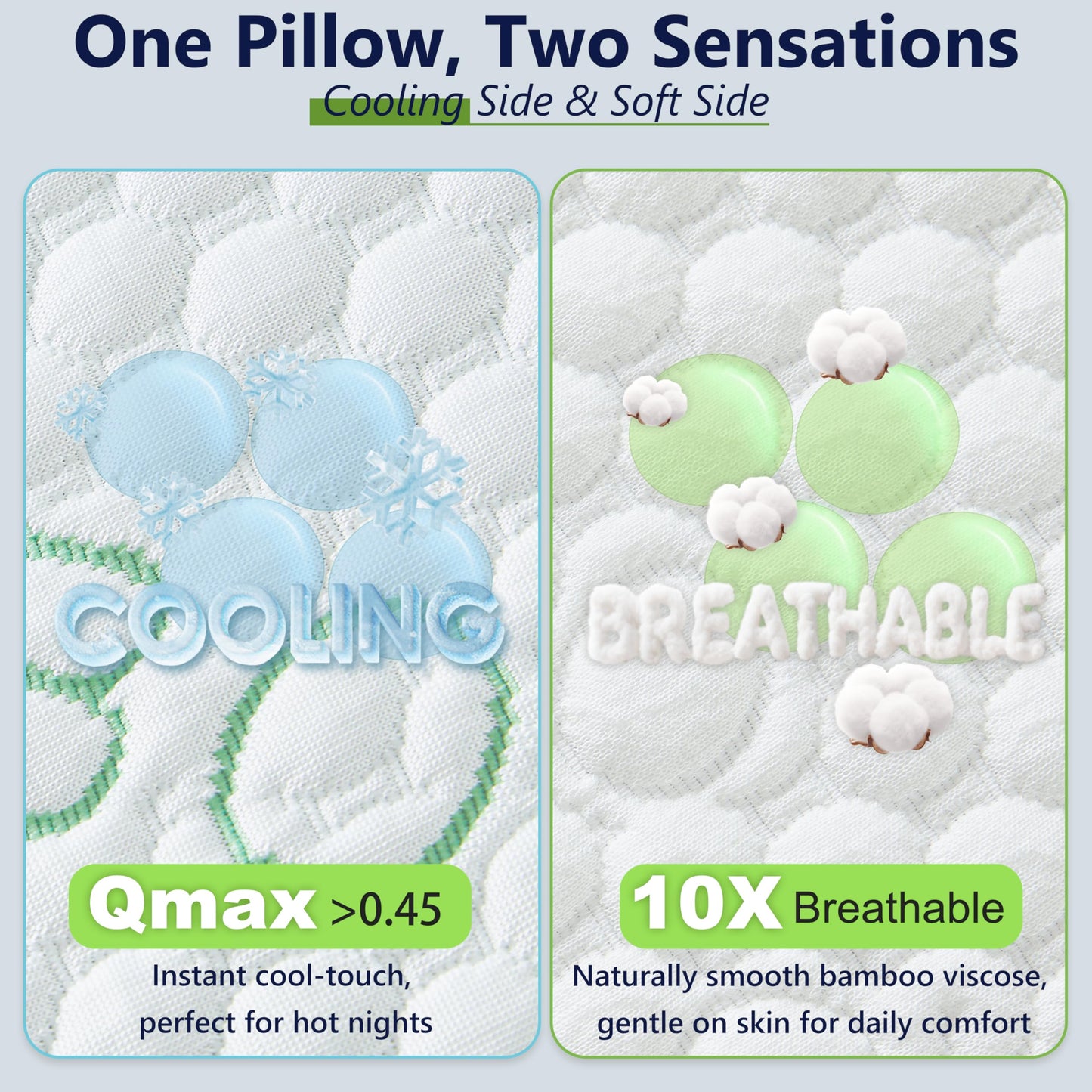 DGPEAR Memory Foam Pillows, Cooling Pillows Queen Size Set of 2 Adjustable Firm Bamboo Bed Pillows for Hot, Side, Back and Stomach Sleepers