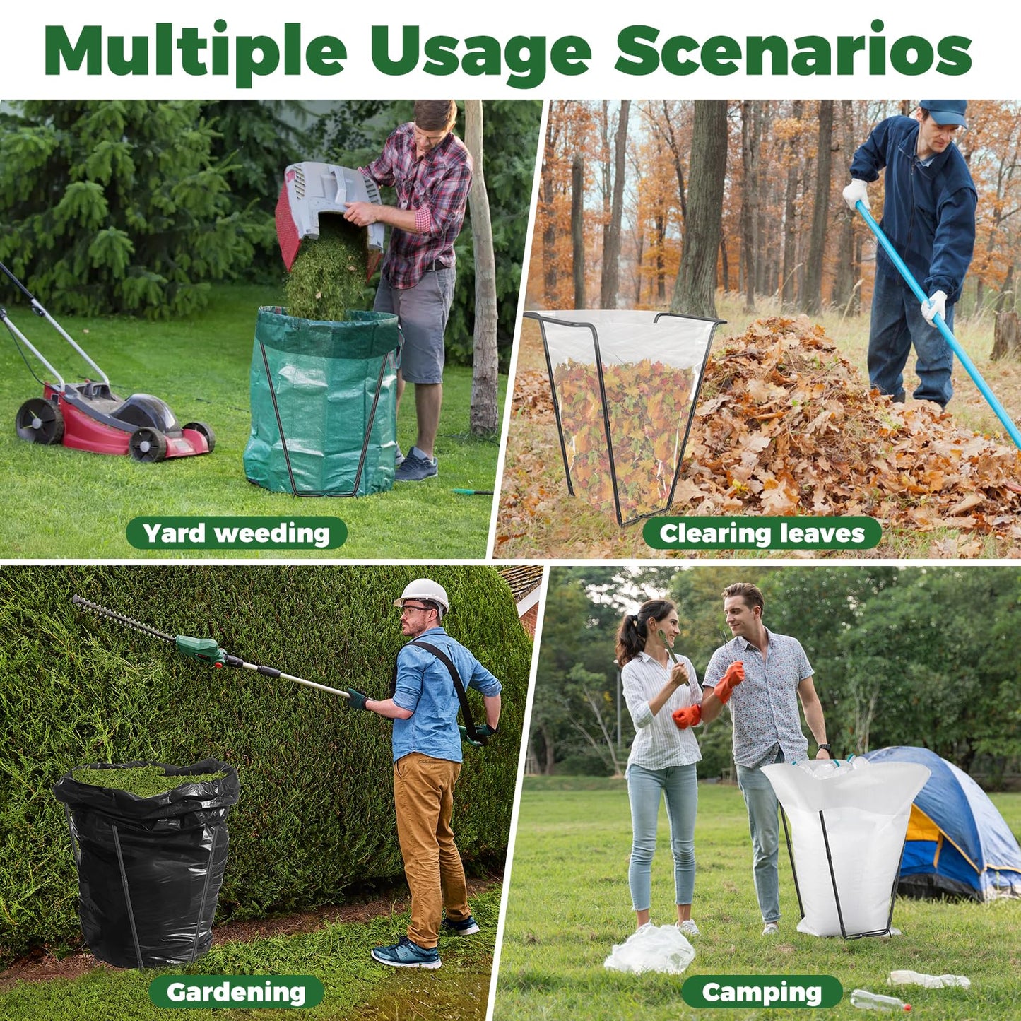Outdoor Trash Bag Holder Metal Garden Trash Bag Holder for Yard Waste Stand Holds 30-45 Gallons Leaf Bag Holder with 4 Clips for Leaves Camping Lawn Party Weeding Yard Gardening（1pcs+4clips）
