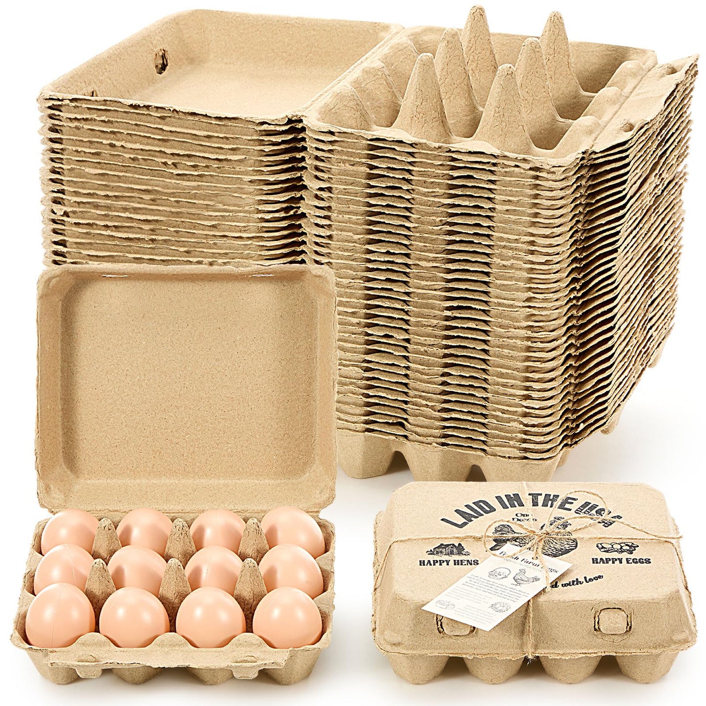 Maxdot 36 Pack Egg Cartons Bulk 3x4 Style Holds Cardboard Egg Cartons Made from Paper Pulp with Instruction Cards & Jute Rope Empty Egg Tray Holder for Family Farm, Supermarkets, Kitchen
