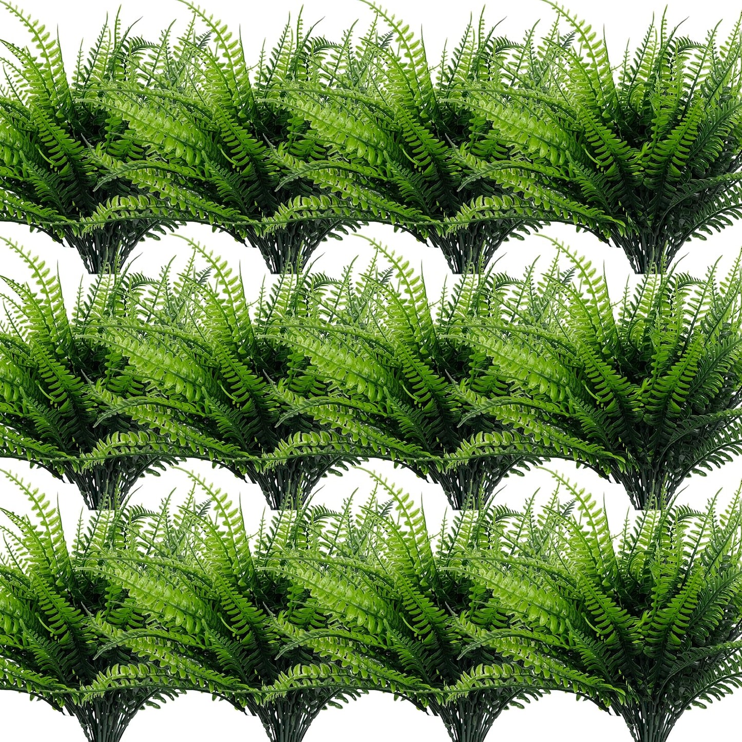 TURNMEON 20 Bundles Artificial Plants Outdoor Faux Boston Fern 17 Inch Long Length Summer Decor, Fake Plants UV Resistant No Fade Plastic Greenery Shrubs Flowers for Garden Porch Indoor Cemetery Decor