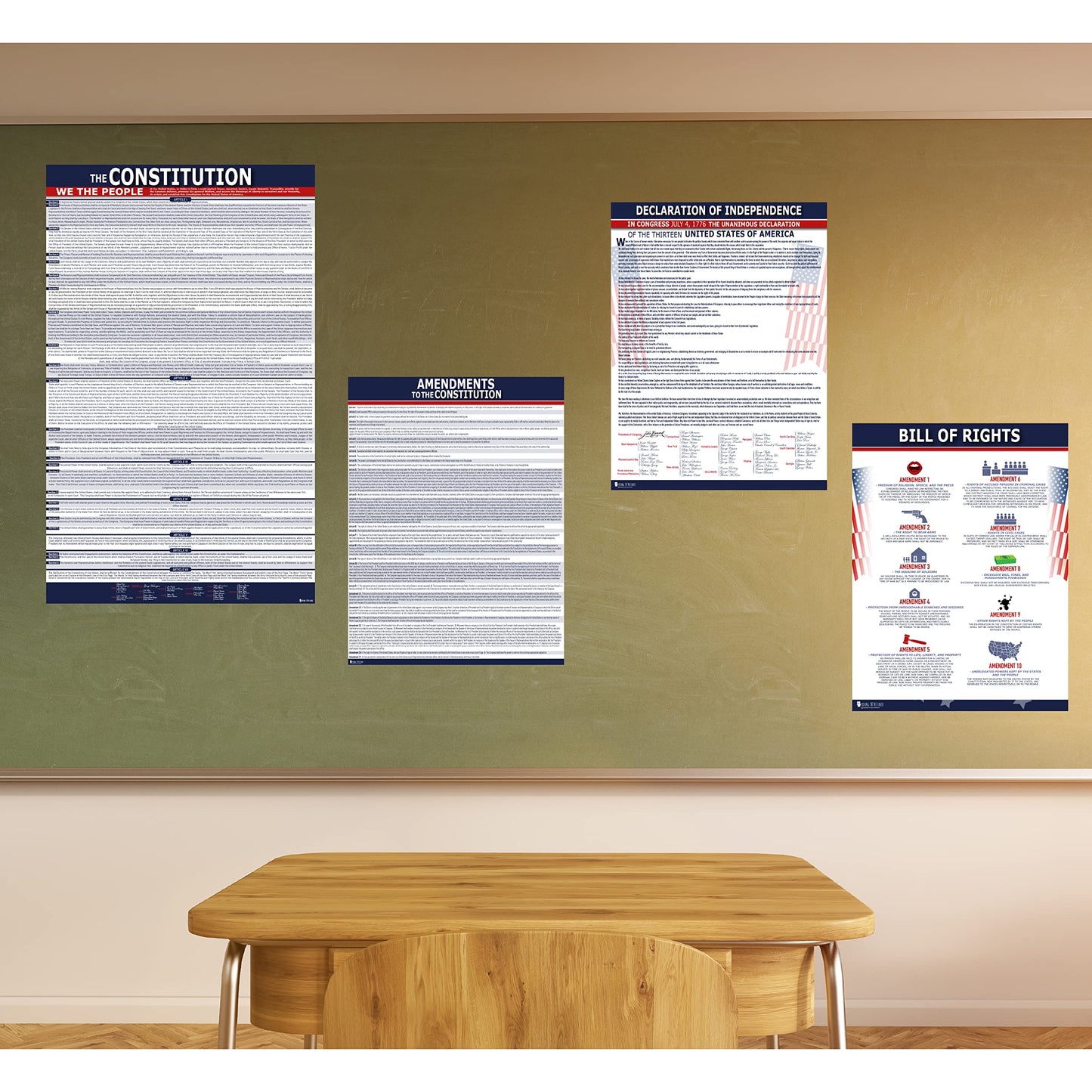 American Founding documents LARGE Laminated 4 Pack: US Constitution, Declaration of Independence, Bill of Rights, Entire Constitution and Amendments NEW 3.0 Now with larger fonts (18x29) Young N Refined