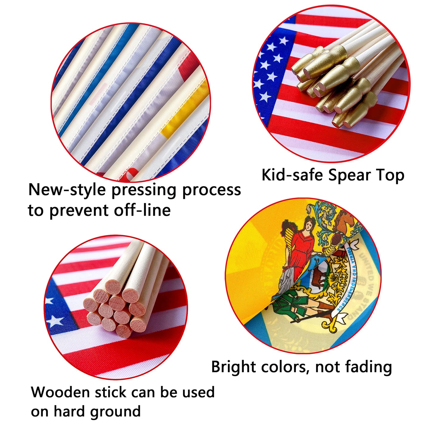 LyButty US 50 State Flags Set on Wood Stick Small Mini Hand Held Flags for Classroom,5x8 Inch