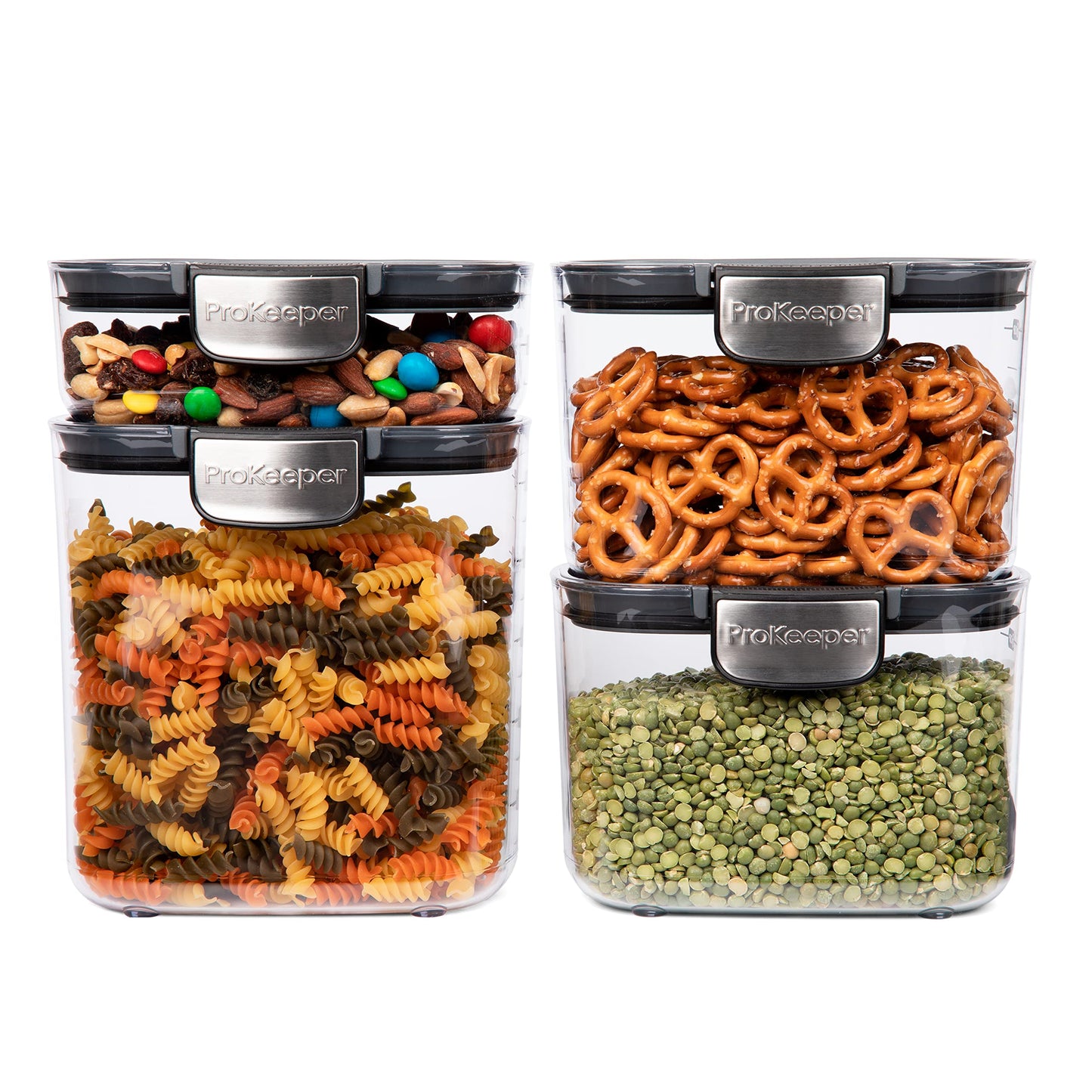 Progressive International ProKeeper+ 4-Piece Clear Plastic Modular Airtight Pantry Food/Snack Kitchen Storage Organization Container Canister Set
