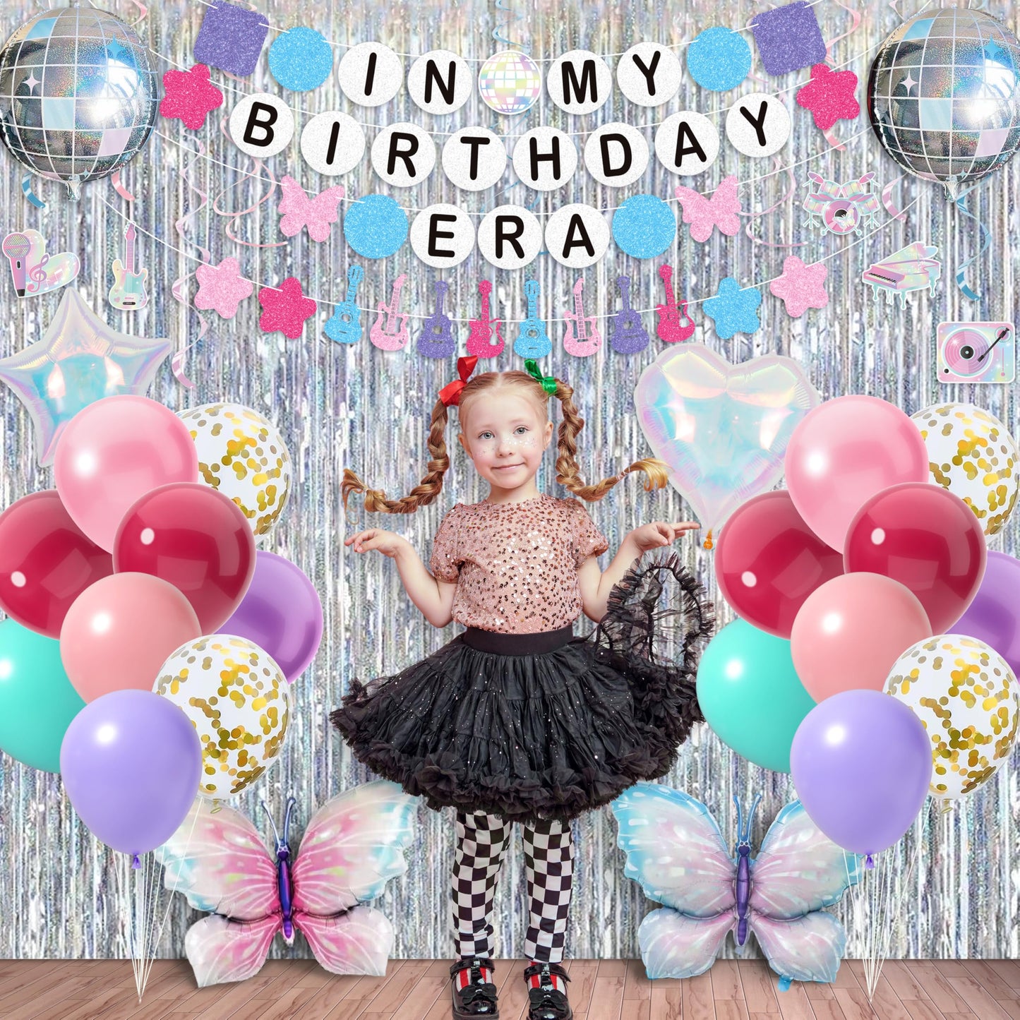 In My Birthday Era Decorations, Music Birthday Decorations, Popular Singer Theme Party Supplies for Girls Pink Purple Balloon Arch Friendship Bracelet Garland Backdrop Cake Toppers Hanging Swirls