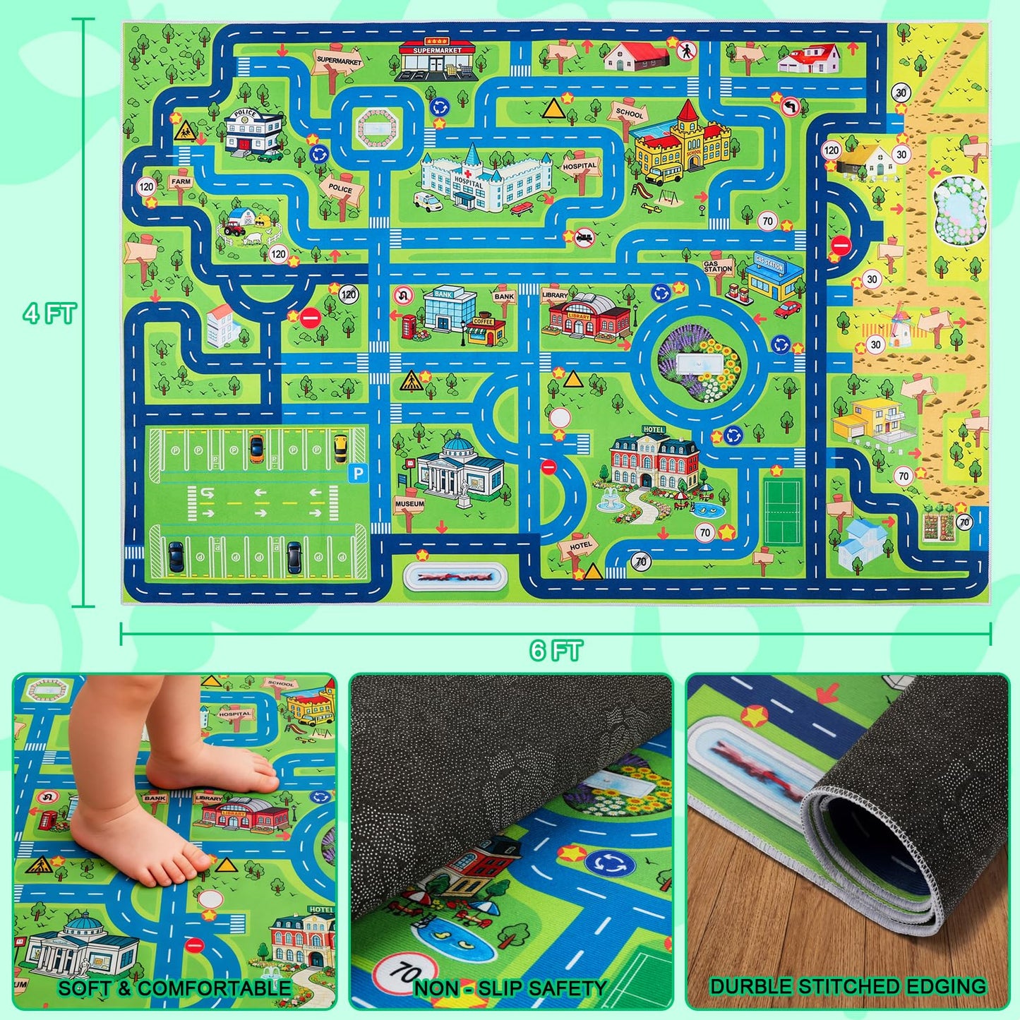 Esup 4'x6' Non-Slip Kids Rugs Perfect for Playrooms, Bedrooms, and Nurseries Educational Playground Mat- Extra Thick Safety Carpet, Indoor Outdoor Use, Easy Clean