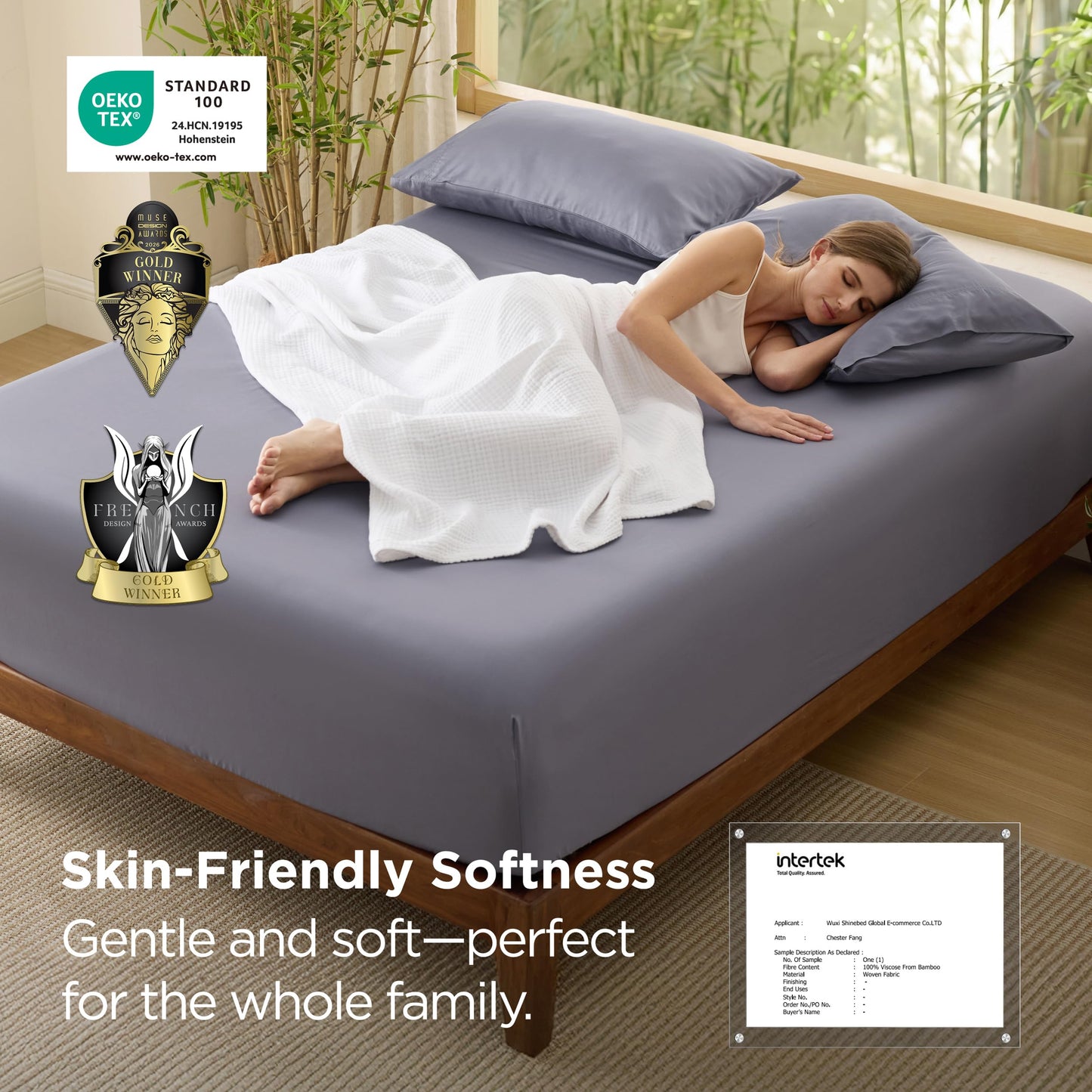 Bedsure Queen Fitted Sheet Only, 100% Rayon Derived from Bamboo, Breathable & Soft, PureWoven Cooling Bottom Sheet for Hot Sleepers, Deep Pocket Up to 18", with 4 Elastic Corner Straps, Grey