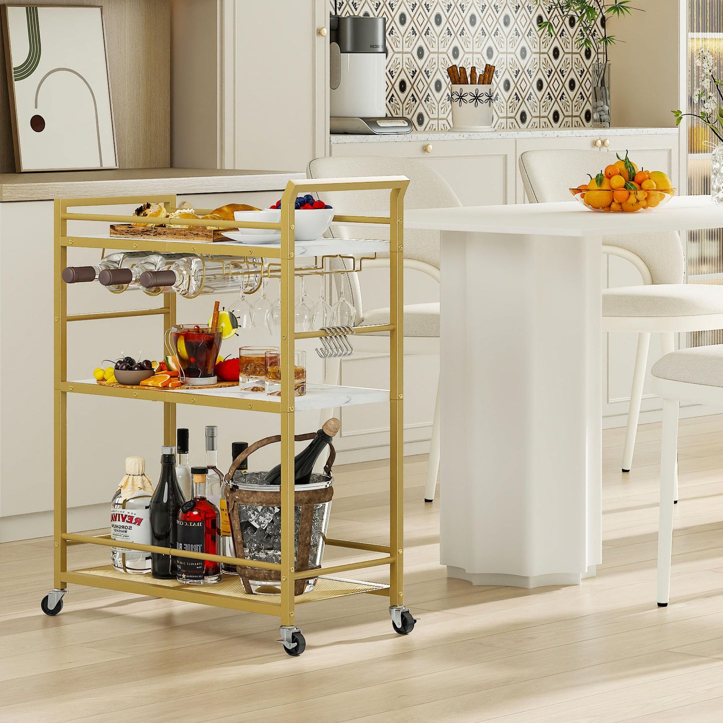 YAUKTAK 3 Tier Bar Cart, Small Beverage Cart, Mini Bar Cart with Wine Rack, Compact Mini Bar Cart - Please Refer to the Exact Dimensions for Usage Matching Dimensions: 22" W × 13" D × 35.8" H GBC507G