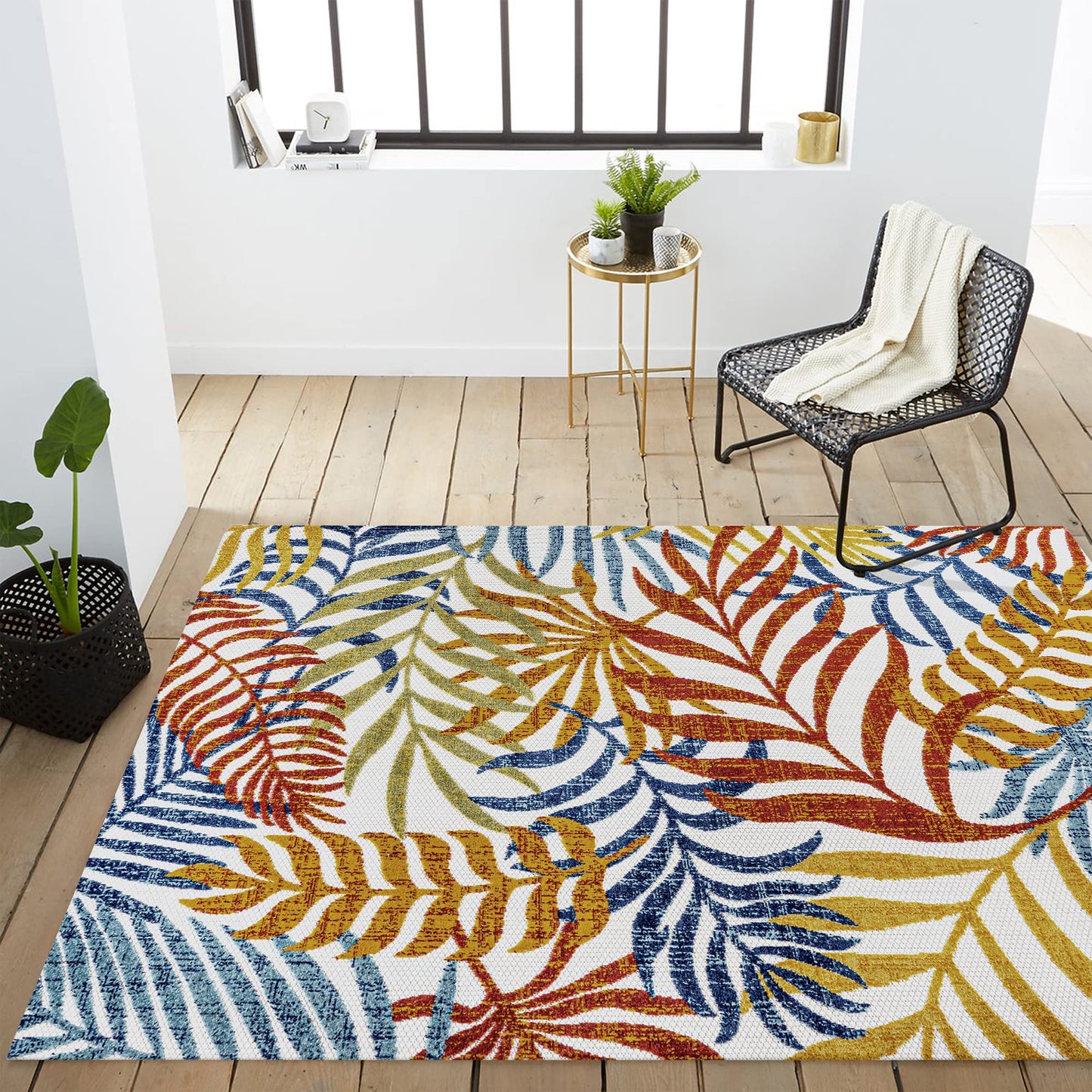 JONATHAN Y Tropics Palm Leaves Indoor Outdoor Area Rug 4X6 Cream/Orange, Boho for Backyard, Patio, Porch, Easy-Cleaning, High Traffic, Pet-Friendly, Non-Shedding (AMC100B-4)