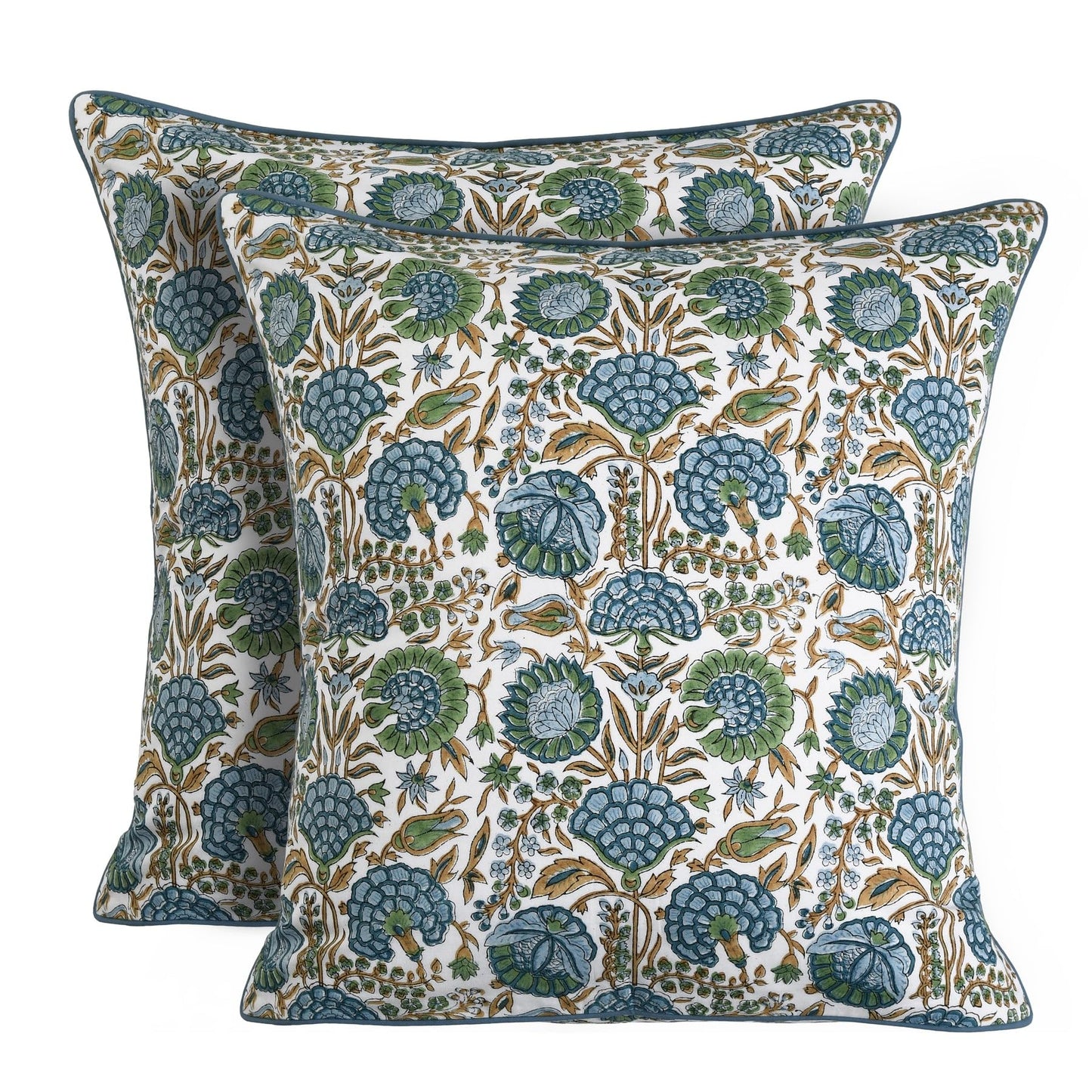 Ridhi Block Print Asparagus Green Pillow Cover 24" x 24" (Pack of 2) Decorative Couch Pillows for Living Room, Farmhouse Chic Boho Cute Outdoor Pillows Covers Gifts for Spring, Mother's Day