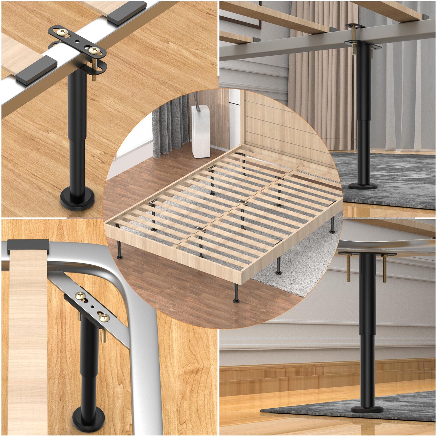 Wlrrcwdttc 6 Pcs Adjustable Height Bed Support Legs 7.08-12.6 inch, Bed Frame Center Support Legs for Bed Frame/Bed Center Slat/Furniture, Heavy Duty Metal Bed Replacement Legs Bed Slats Support Legs