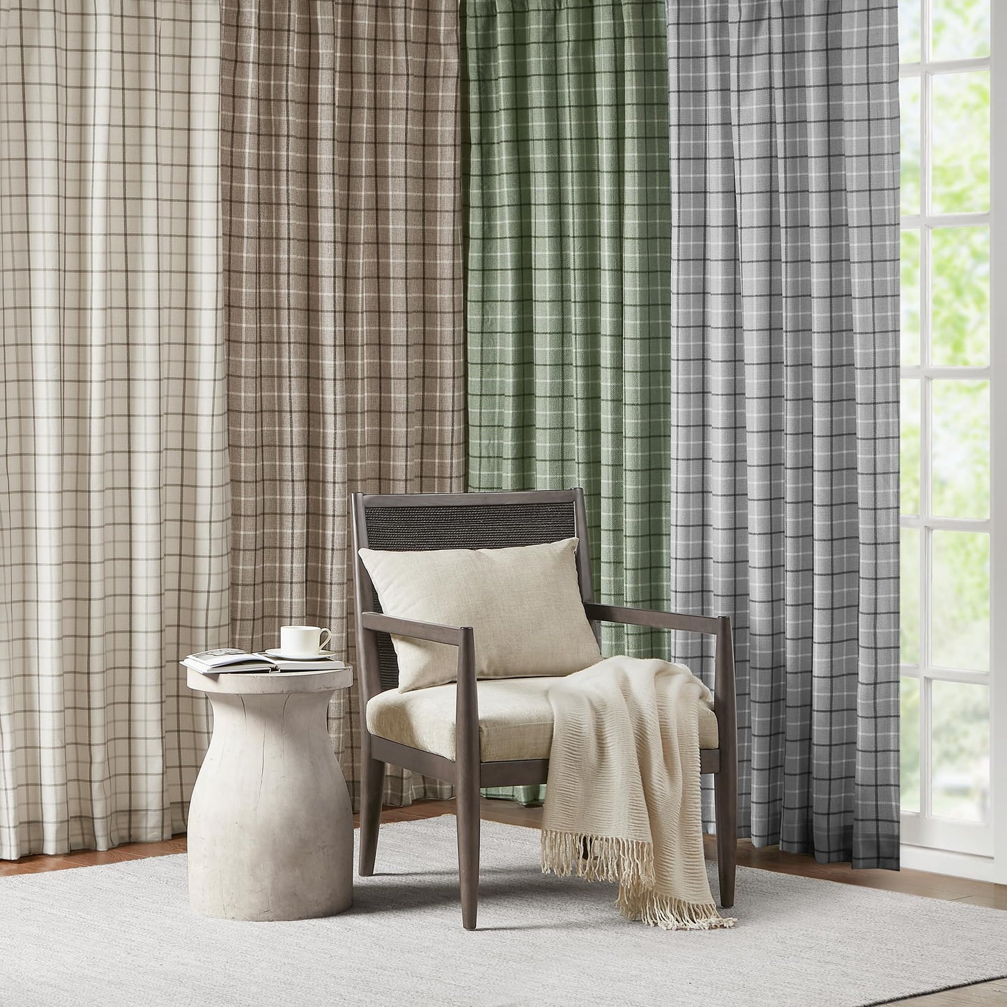 Madison Park Anaheim Cabin Plaid Curtain Window, Thermal Insulated Fleece Lining, Living Room Decor Room Darkening Drape for Bedroom, 1-Single Panel Pack, 50x84, Rod Pocket & Back Tab, Green