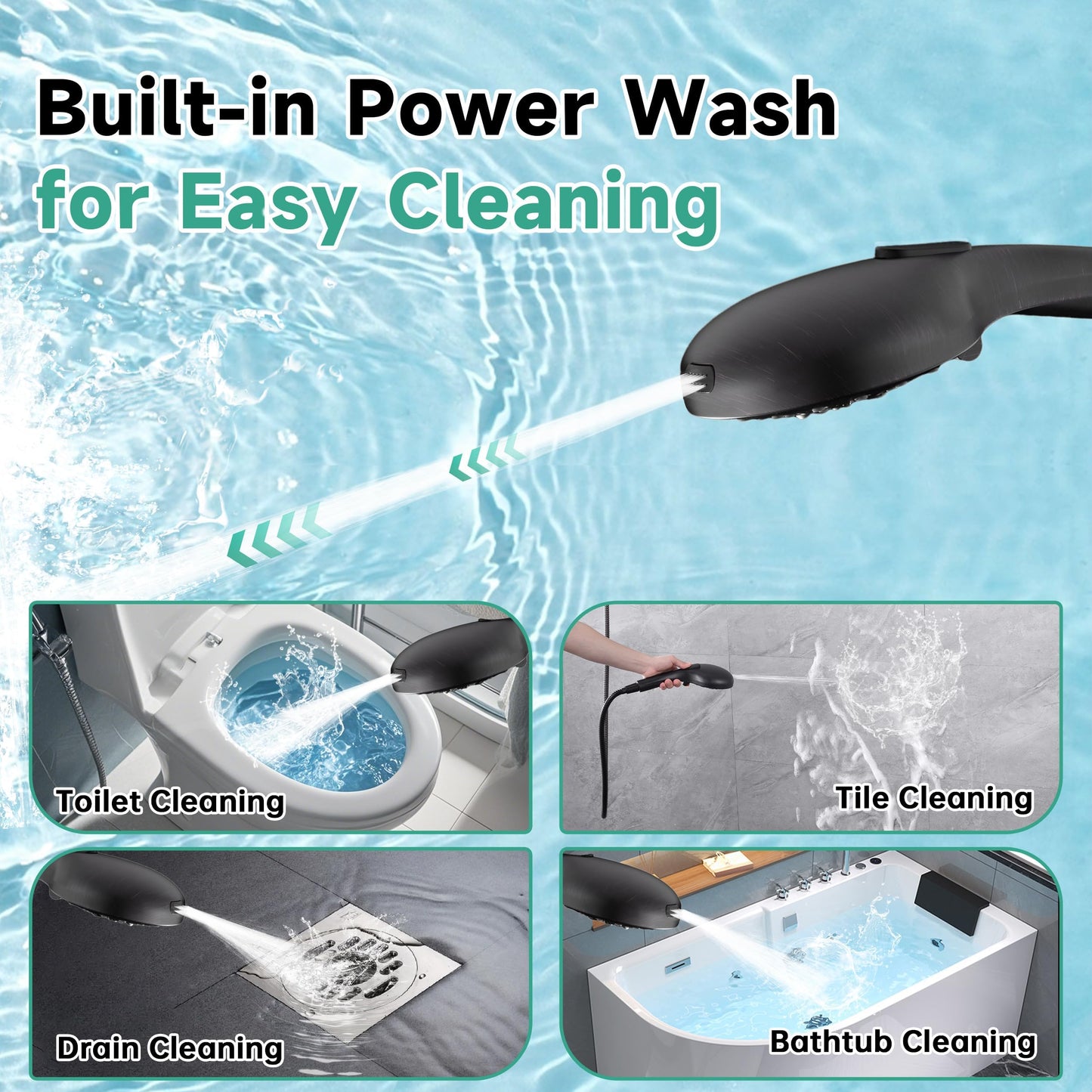 BRIGHT SHOWERS High Pressure Shower Head with Handheld, 9 Spray Settings Showerhead Built in Power Wash to Clean Tub and Pets, Extra Long 69" Hose, Adjustable Bracket, Oil-Rubbed Bronze