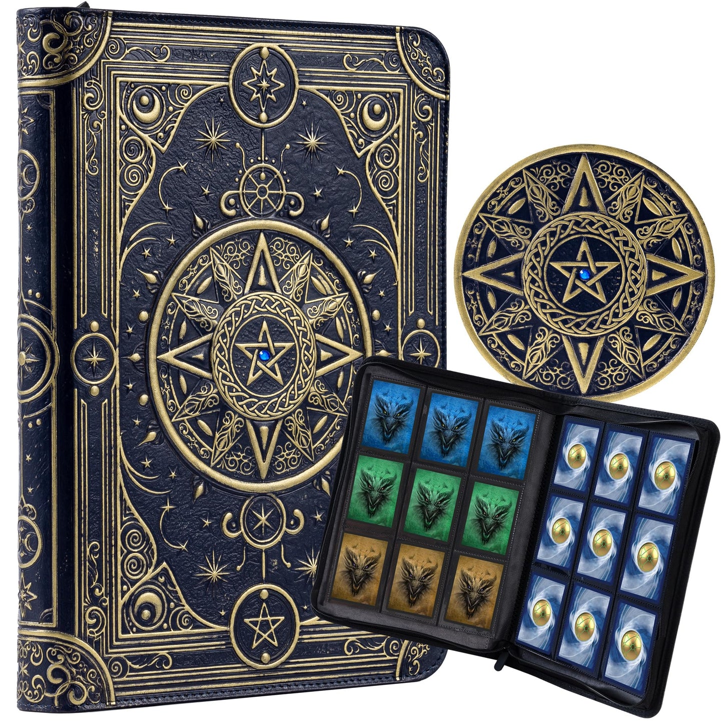 Star Mage Trading Card Binder - 9 Pocket Ringless TCG Binder - Premium Faux-Leather - 432 Side-Loading Pockets - Perfect Storage Holder for MTG, and Many TCG & Trading Card Collections (Blue Jewel)