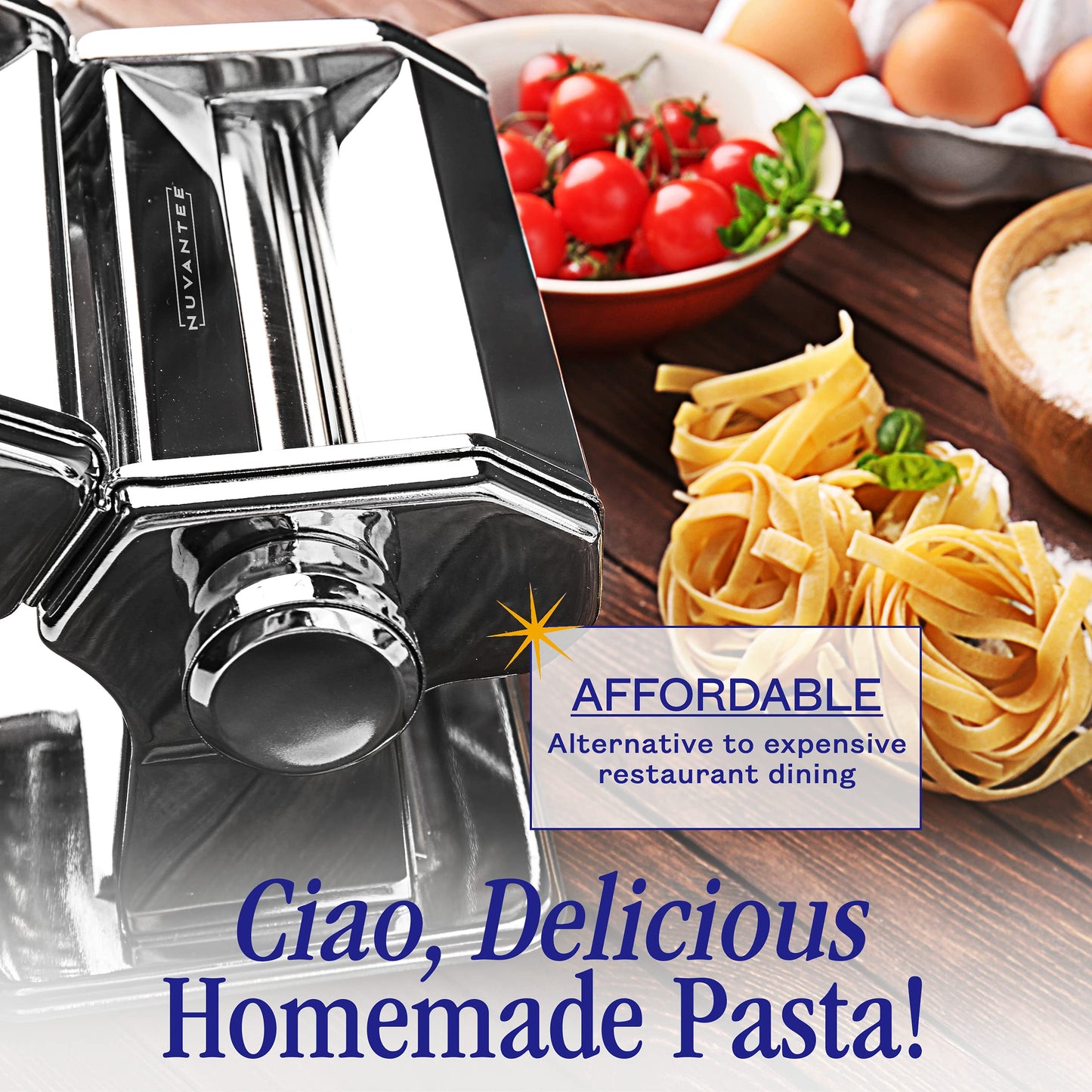 Nuvantee Pasta Maker with 7 Adjustable Thickness Settings - 2 in 1 Noodle Maker with Rollers and Cutter, Make Spaghetti, Fettuccini, Lasagna, & More