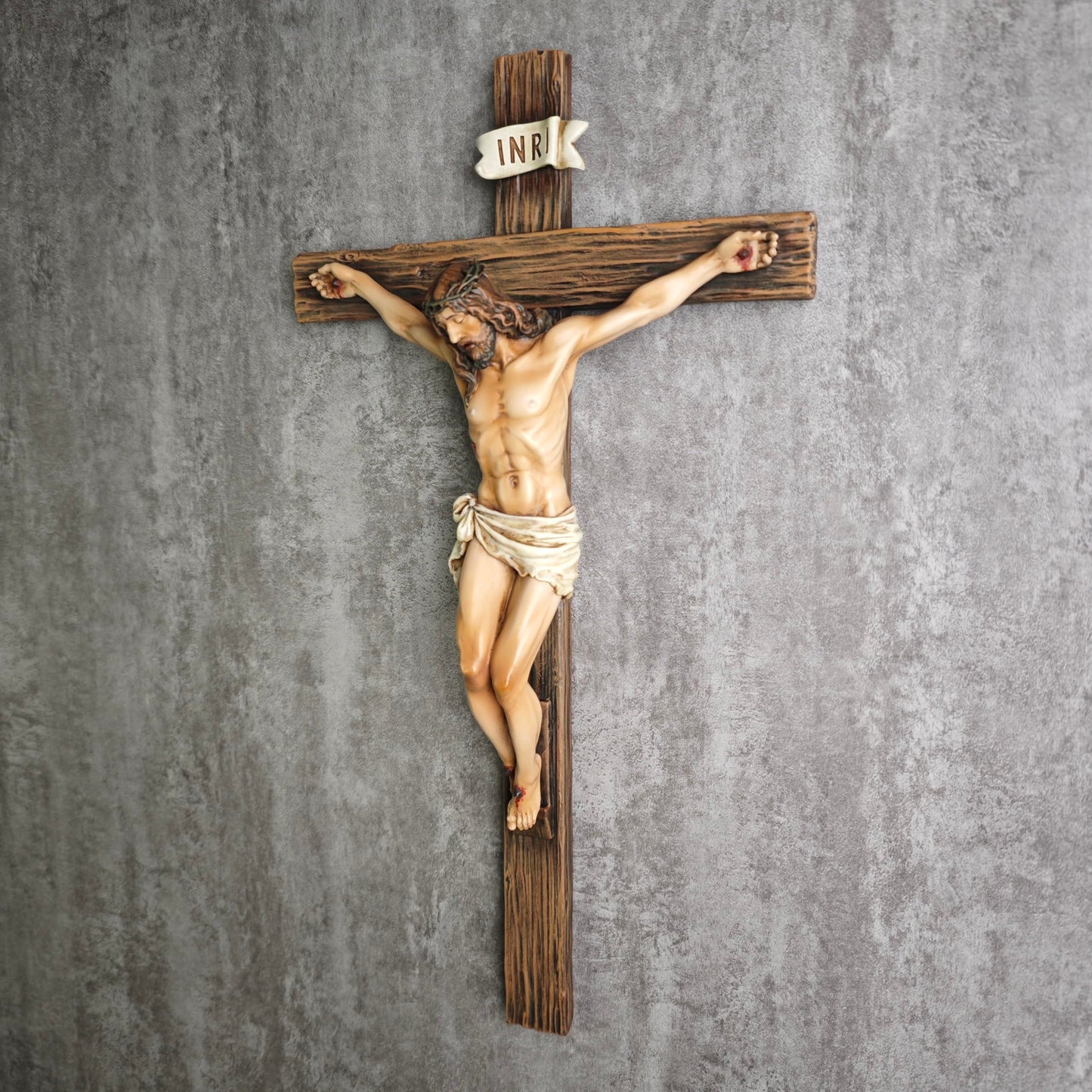 BC Catholic Crucifix Wall Cross, 14"H Jesus Christ Inspirational Home Décor, Religious Devout Gift, Renaissance Sculpture Handmade by Buildclassic