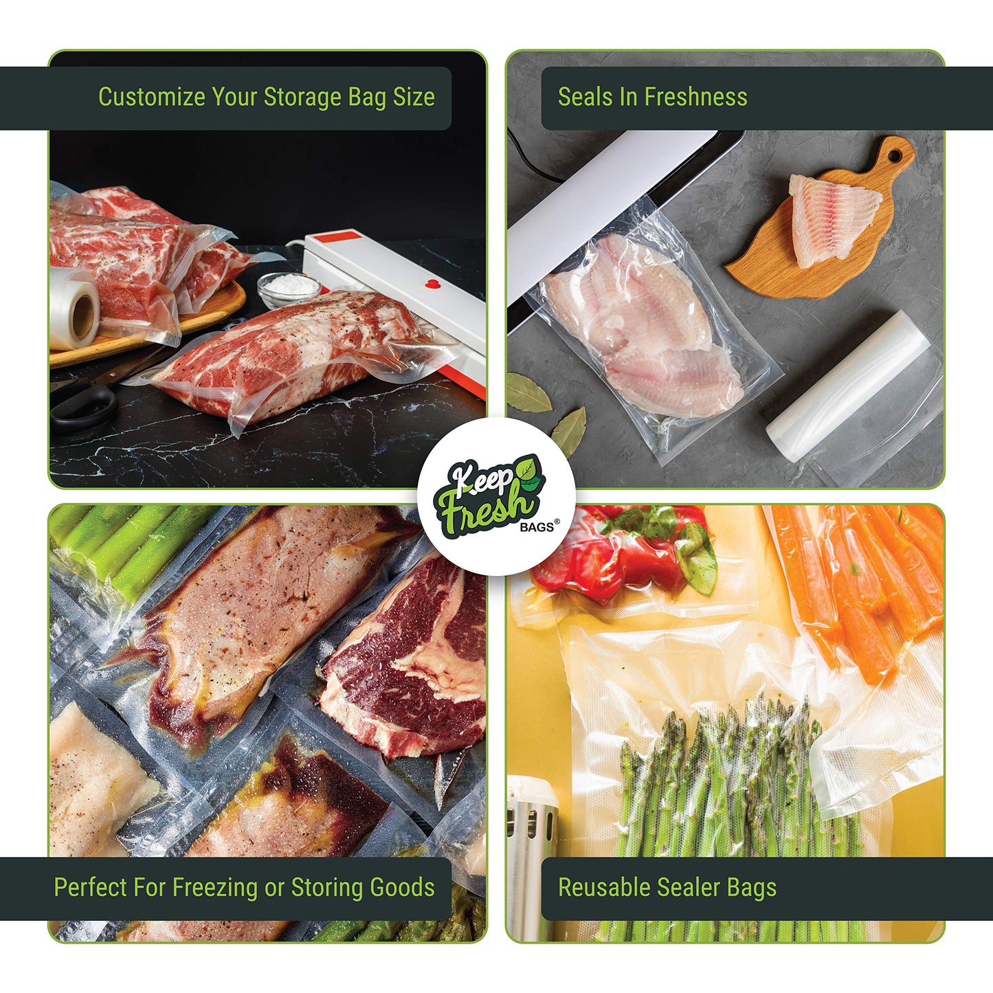 Keep Fresh Bags Vacuum Seal Bags, 15 x 18 Large Size, Vacuum Sealer Bags for Vacuum Sealing Food Storage, Freezer Bags, Sous Vide Cooking, or Bulk Save Food Storing, KF1518, 100 Count