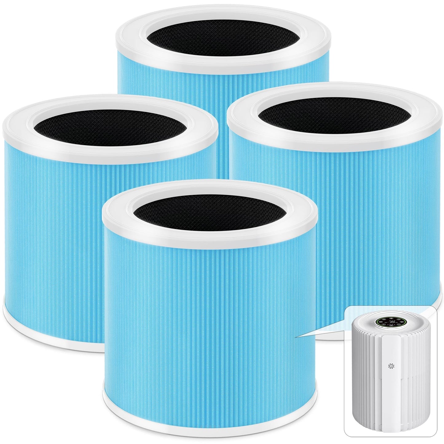 DH-JHD07 Air Filter Replacement, Compatible with VOOPNU DH-JHD07 Air Purifier, 4-in-1 True HEPA with Activated Carbon, Standard Version (Blue), 4 Pack