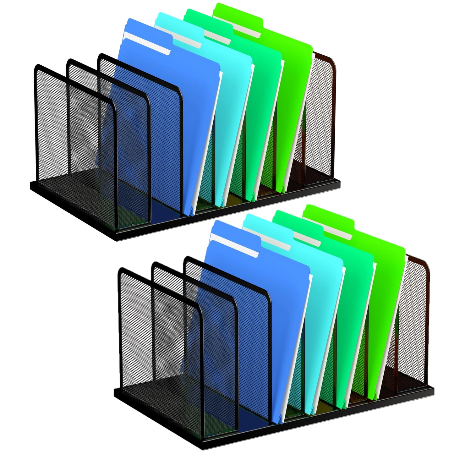 Kuntine.B Desk File Organizer Upright Mesh Desktop Organizer File Sorter Office Organization File Holder for Home, Office & Classroom (Black, 2 Pack 7-Section)