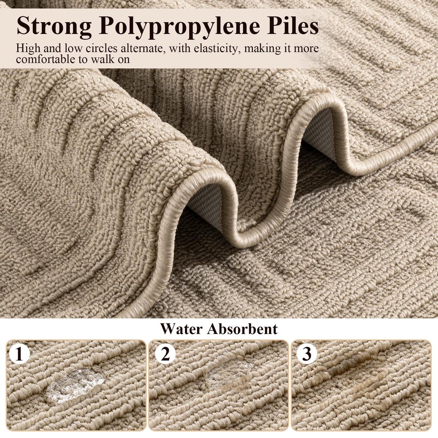 U'Artlines Kitchen Rugs and Mats Set of 3, Non Skid Washable Beige Geometric Kitchen Mats for Floor, Absorbent and Stain Resistant Floor Mat for Laundry, Sink Decor 20x32+20x48+20x59